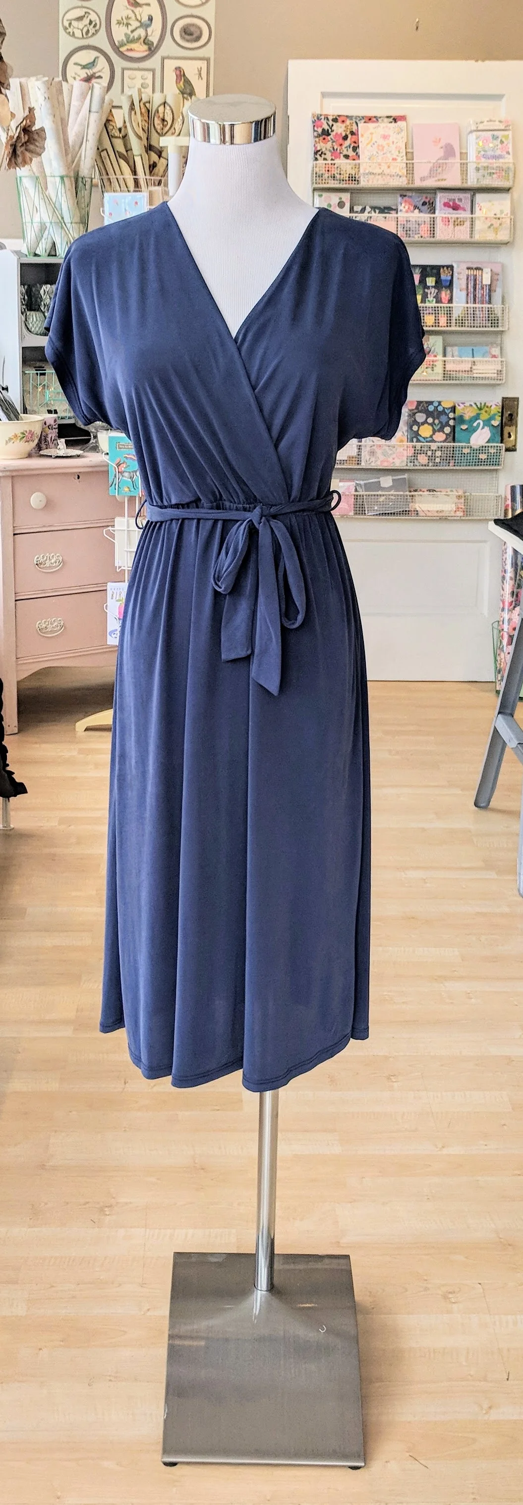 Dusty Navy Midi Wrap Dress $48