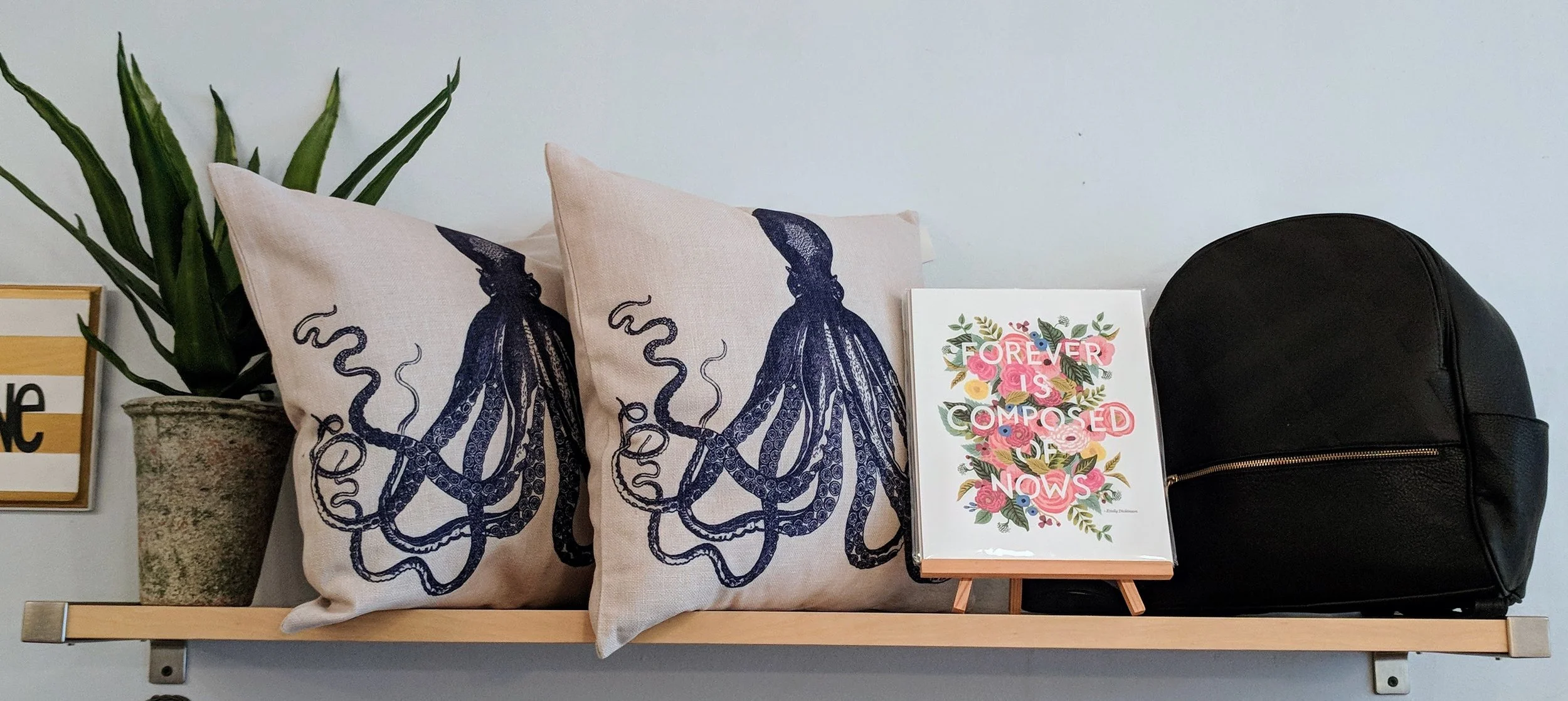 Navy Octopus Print Pillow $26