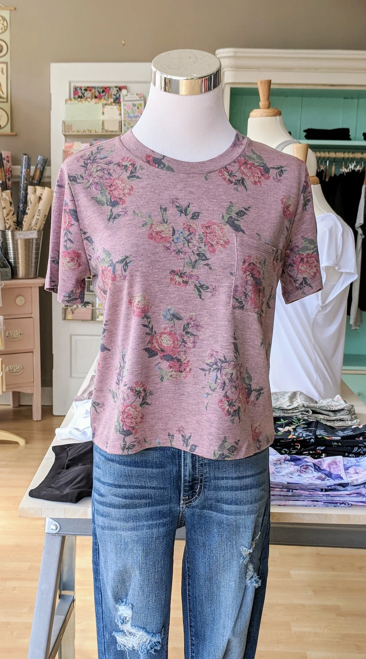 Short Sleeve Boxy Cropped Crew Neck, Mauve Pink