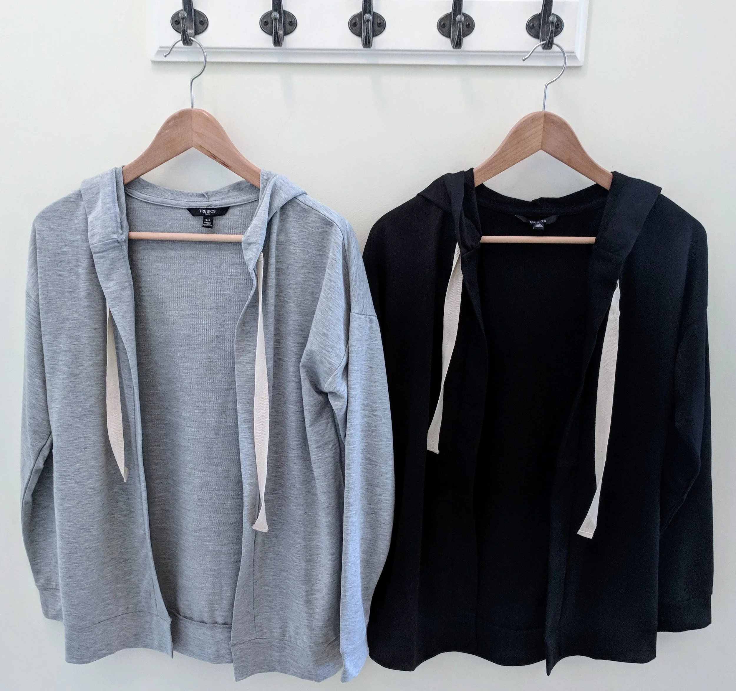 Grey and Black Long Sleeve Cardigan with Hood and Pockets