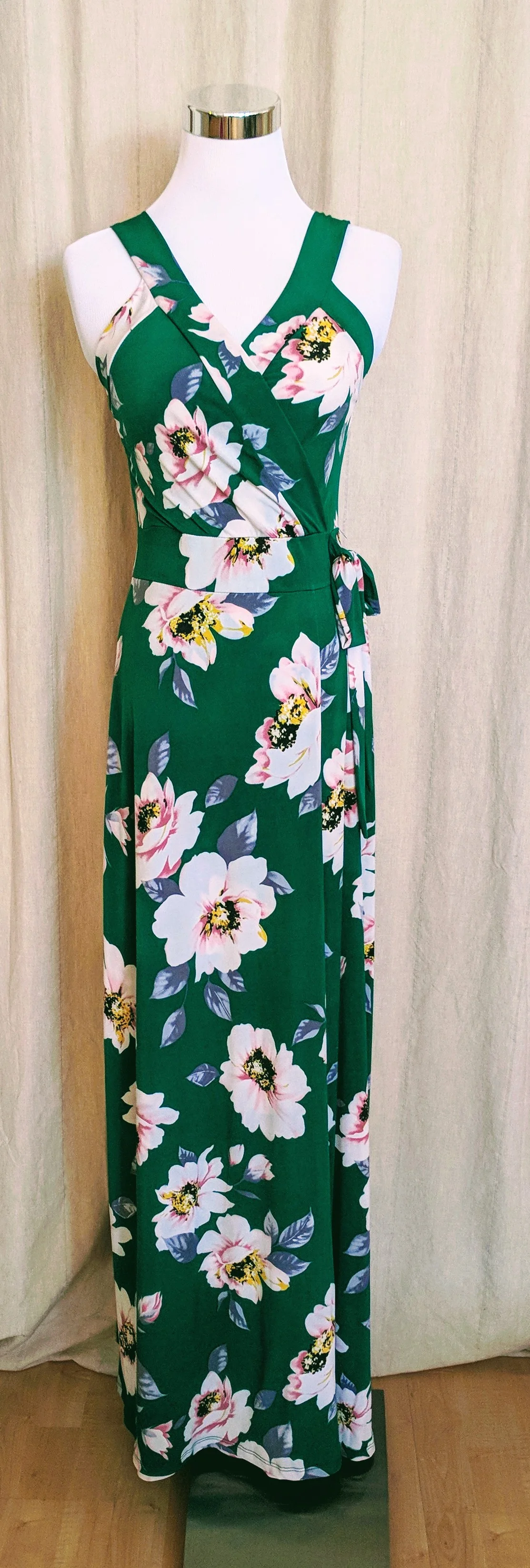 Green Floral Faux Wrap Dress $58
