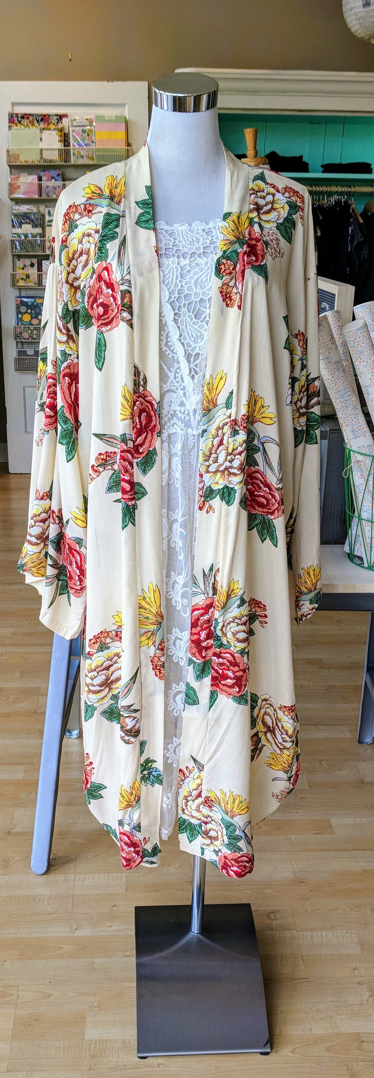 Long Cream floral Kimono $32
