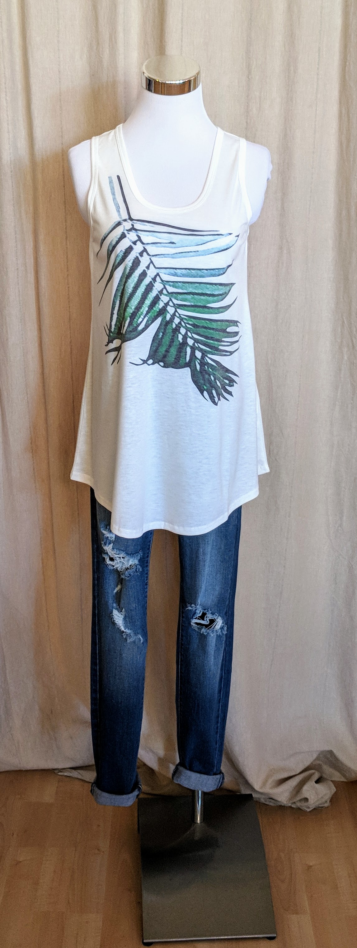 Off White Tropical Print Tank $26