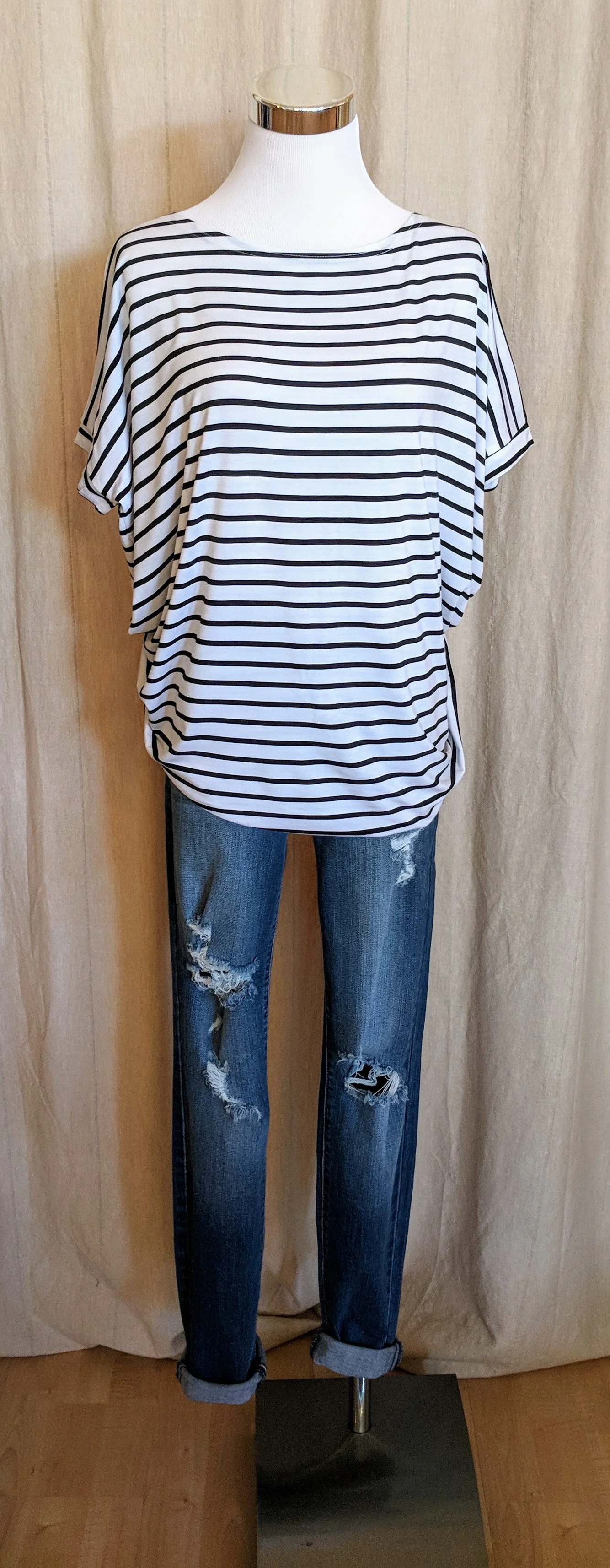 White and Black striped oversize top $28