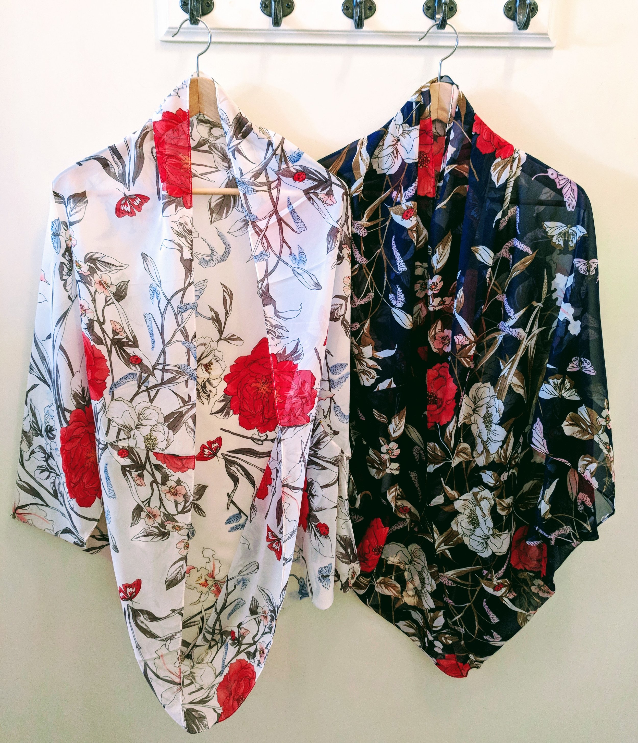 White and nave floral chiffon cocoon kimono. 