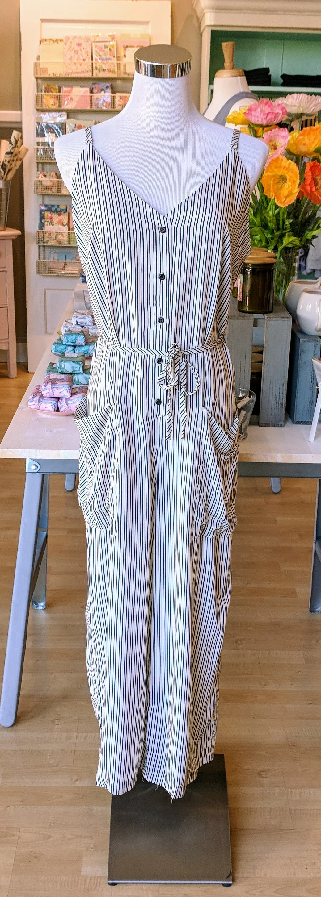 Black and White stripe cami jumpsuit. 