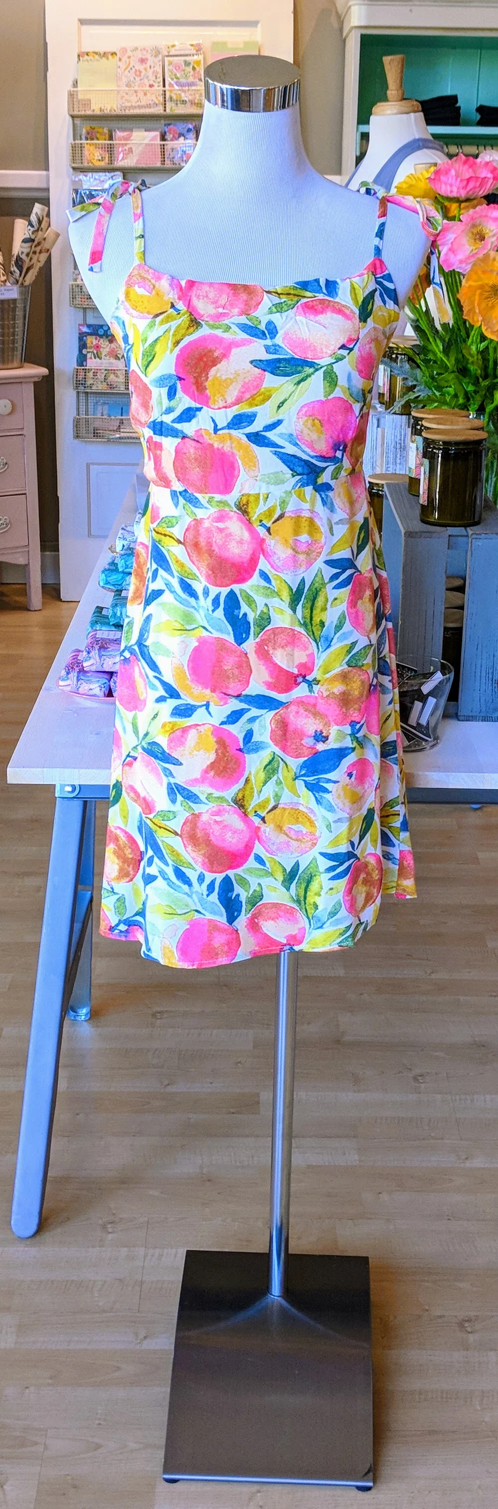 Peach print mini dress. 