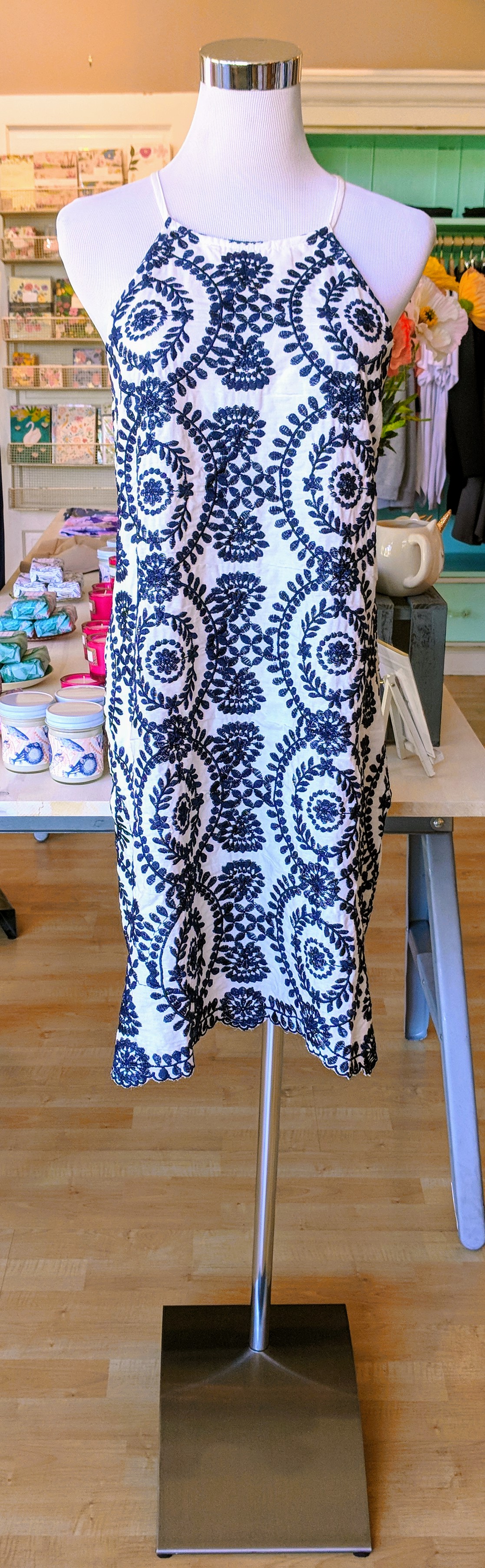 White and Navy embroidered dress
