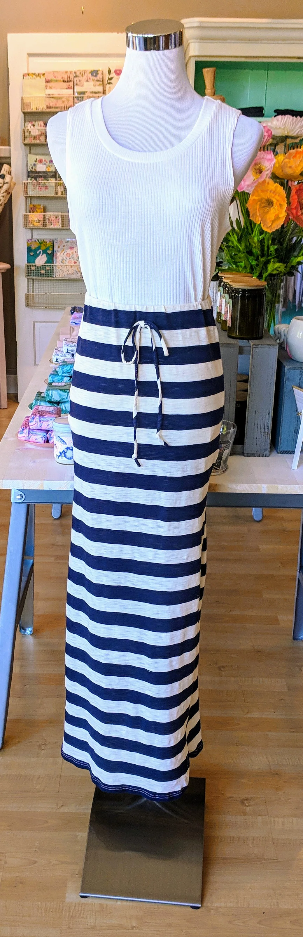 Navy and cream stripe skirt 