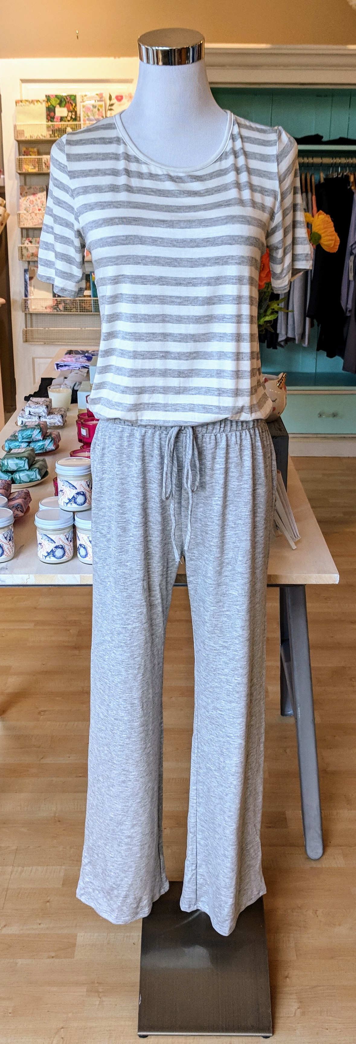 Heather Grey contrast jumpsuit with pockets. 