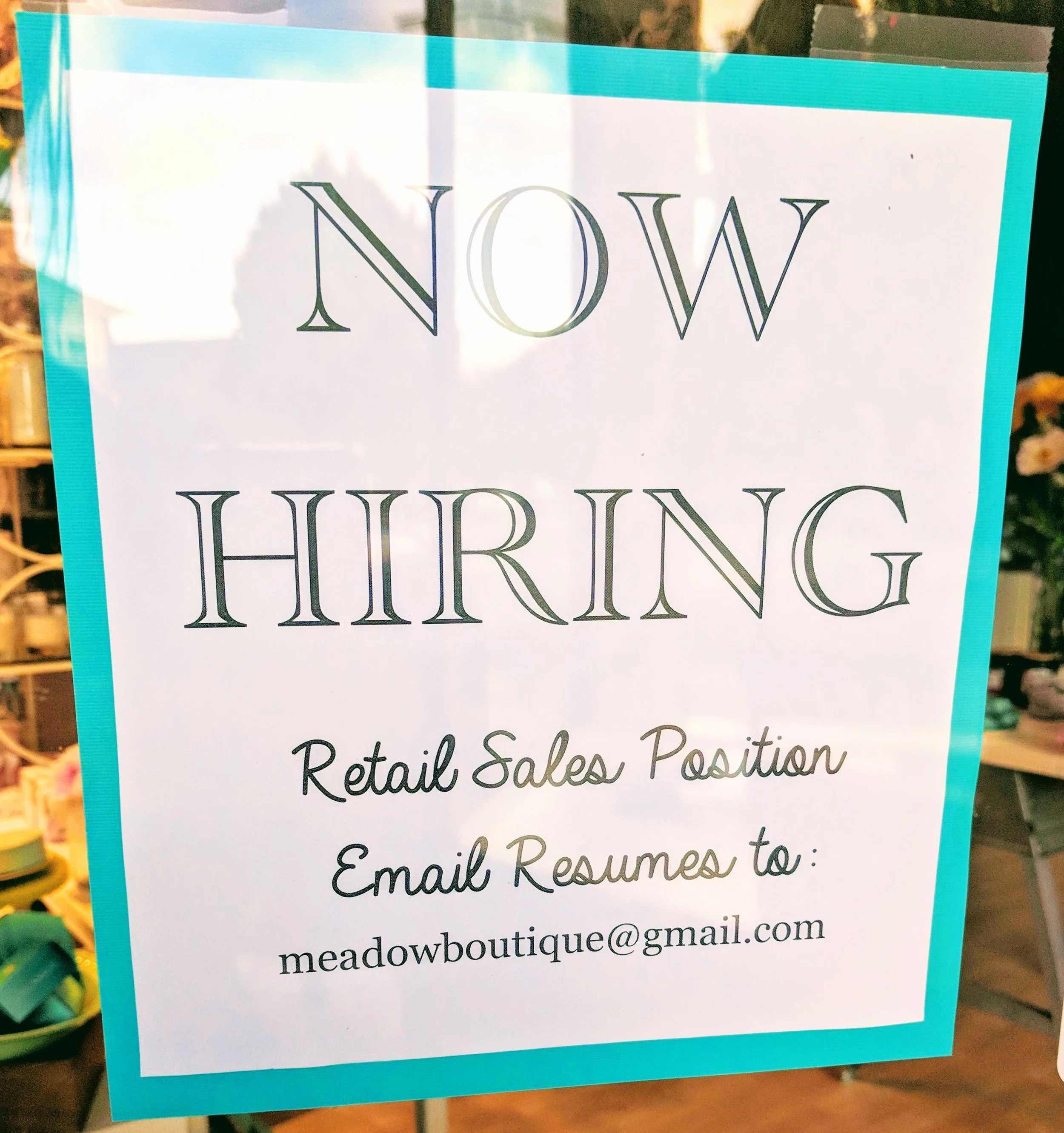 Now Hiring at Meadow, apply at meadowboutique@gmail.com! 