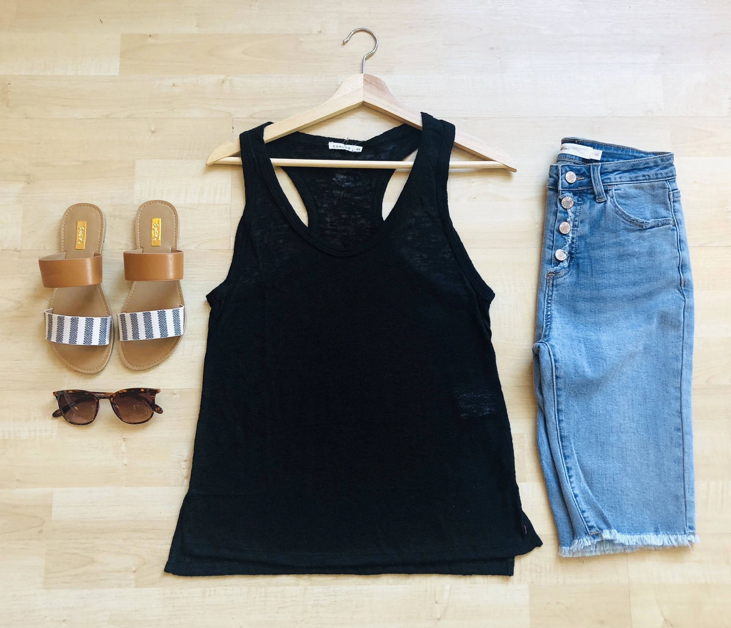 COMUNE Tank $18 | TNR Bermudas $42 | SANDALS $21 | SUNNIES $12