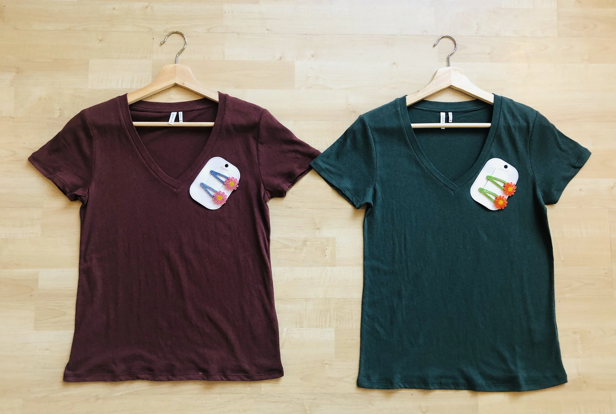 COMUNE V-Neck Tees $21 | DAISY Barettes $5