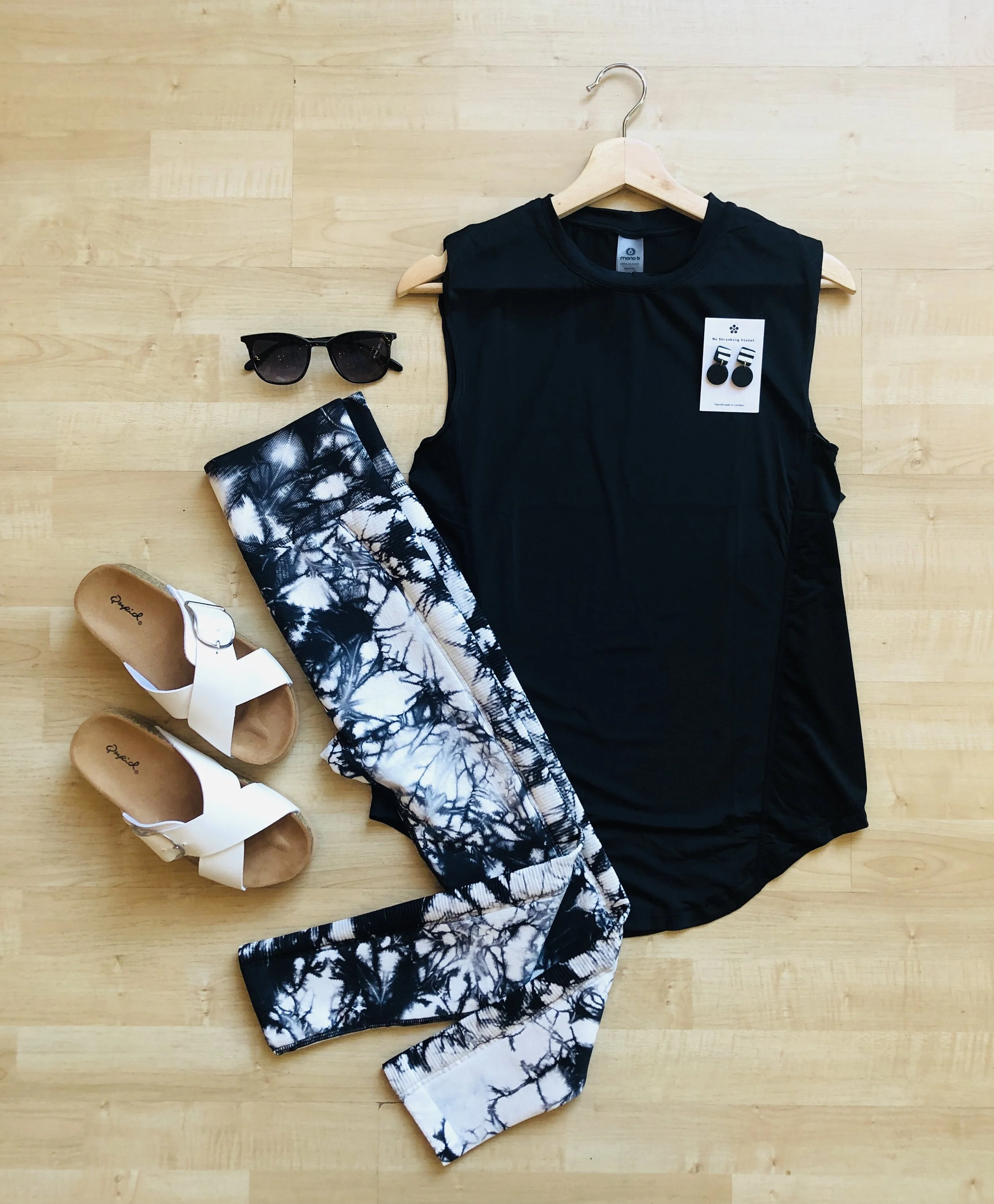 MONO B Leggings $32 &amp; Tank $28 | QUIPID Berks $28 | EJ CLAY Earrings $16 | SUNNIES $12