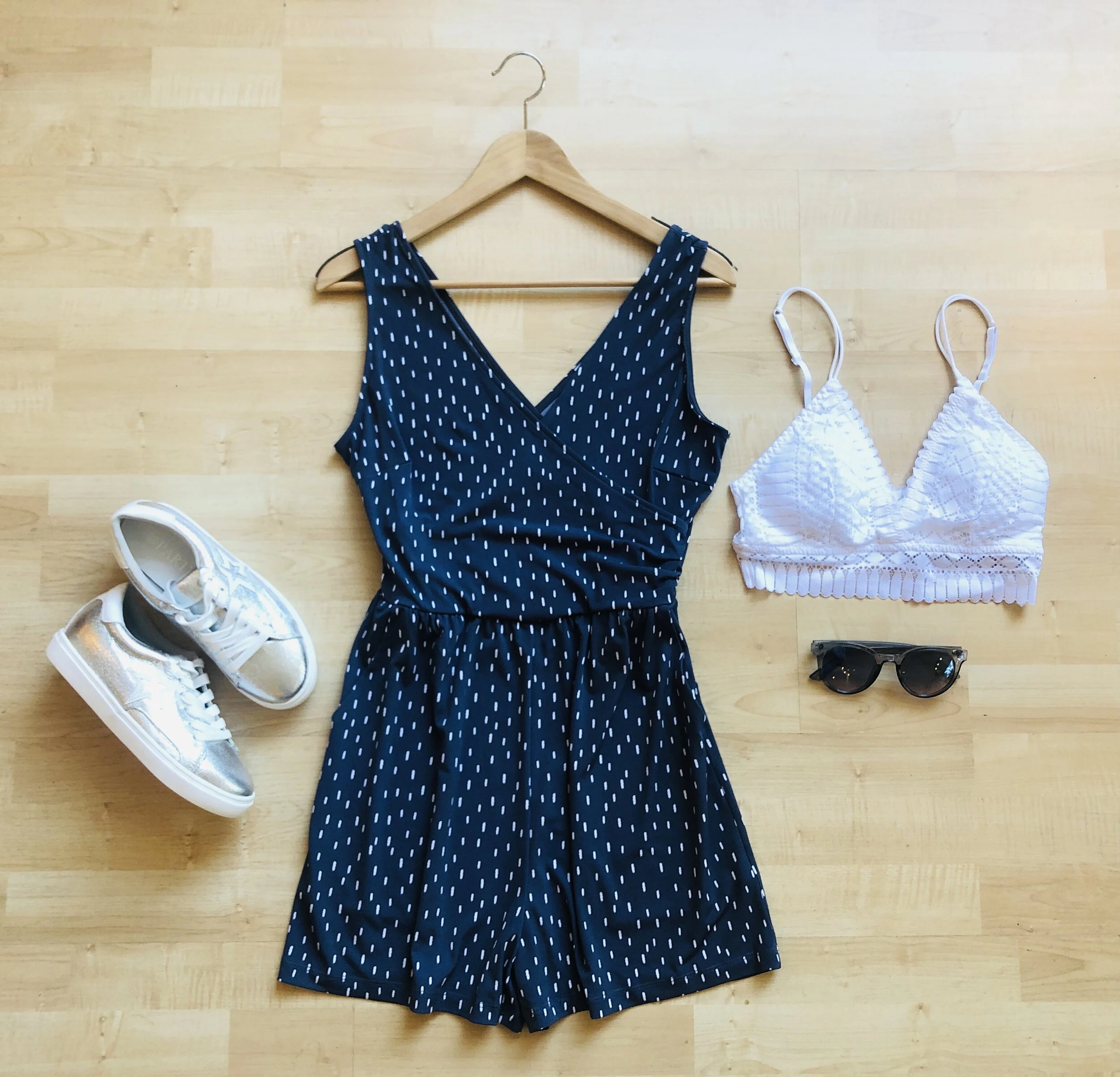 GILLI Romper $42 | ANEMONE Bralette $21 | DANCE Tennies $38 | SUNNIES $12