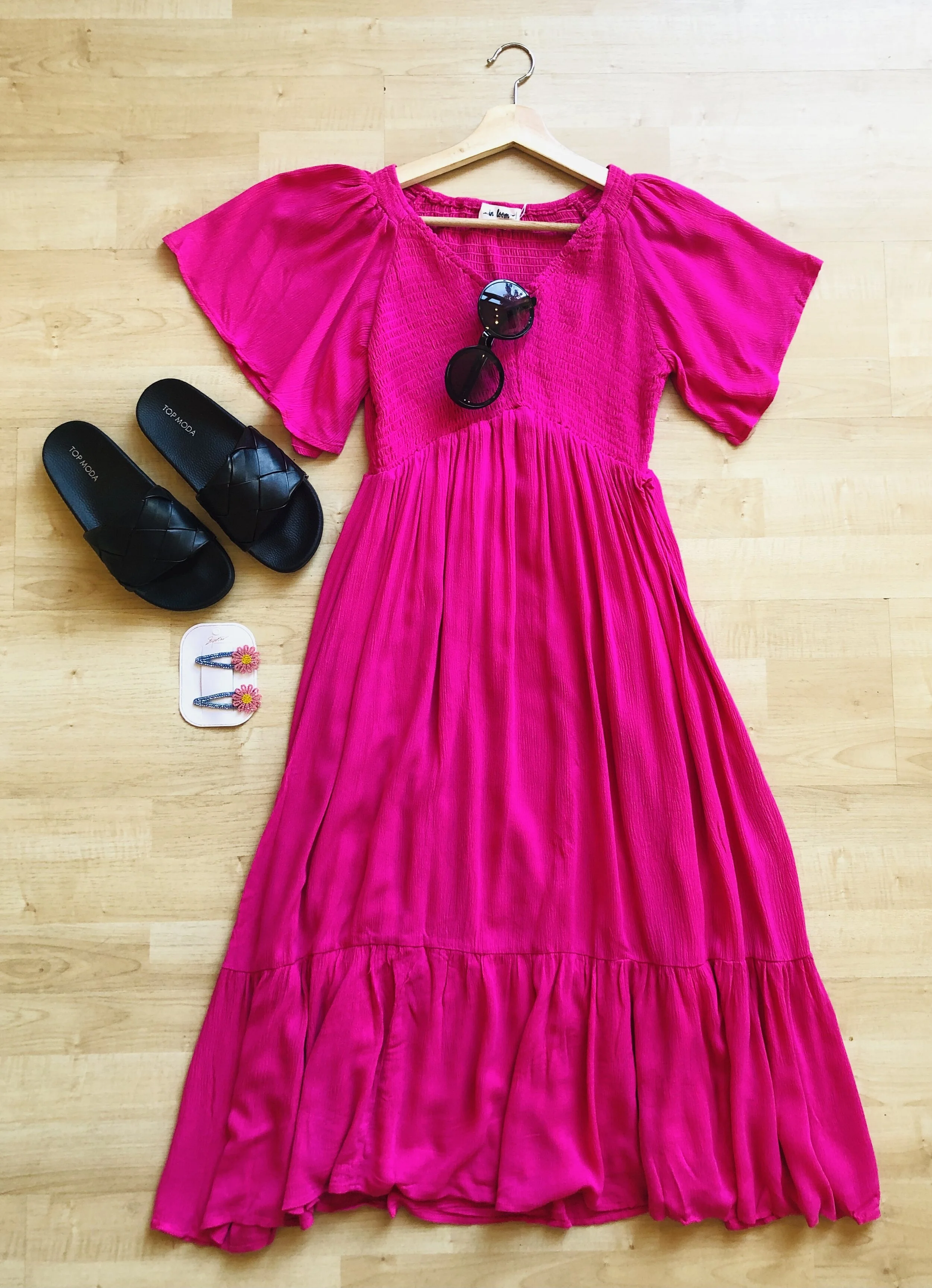 IN LOOM Dress $58 | DAISY Barettes $5 | SUNNIES $12