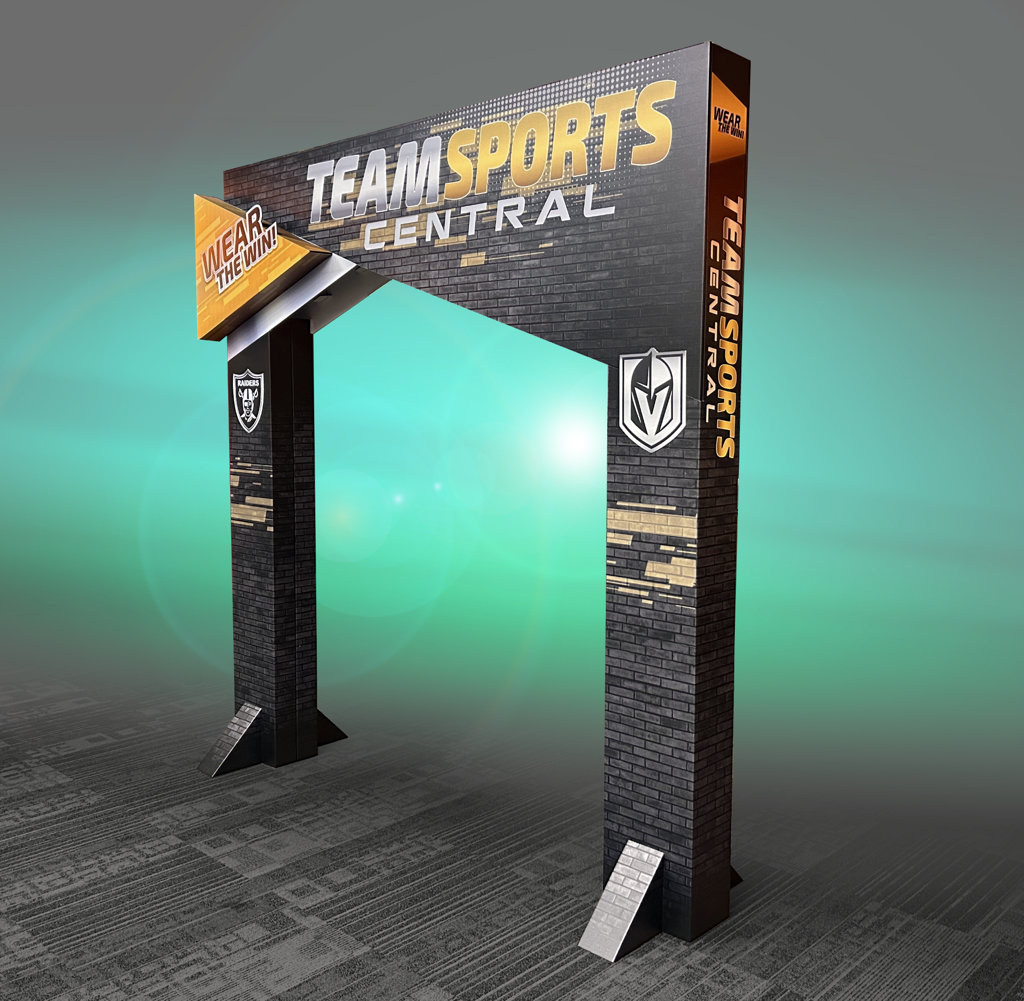 Designed and produced a semi-permanent corrugated arch tower for windows and larger stores to highlight the sports department.