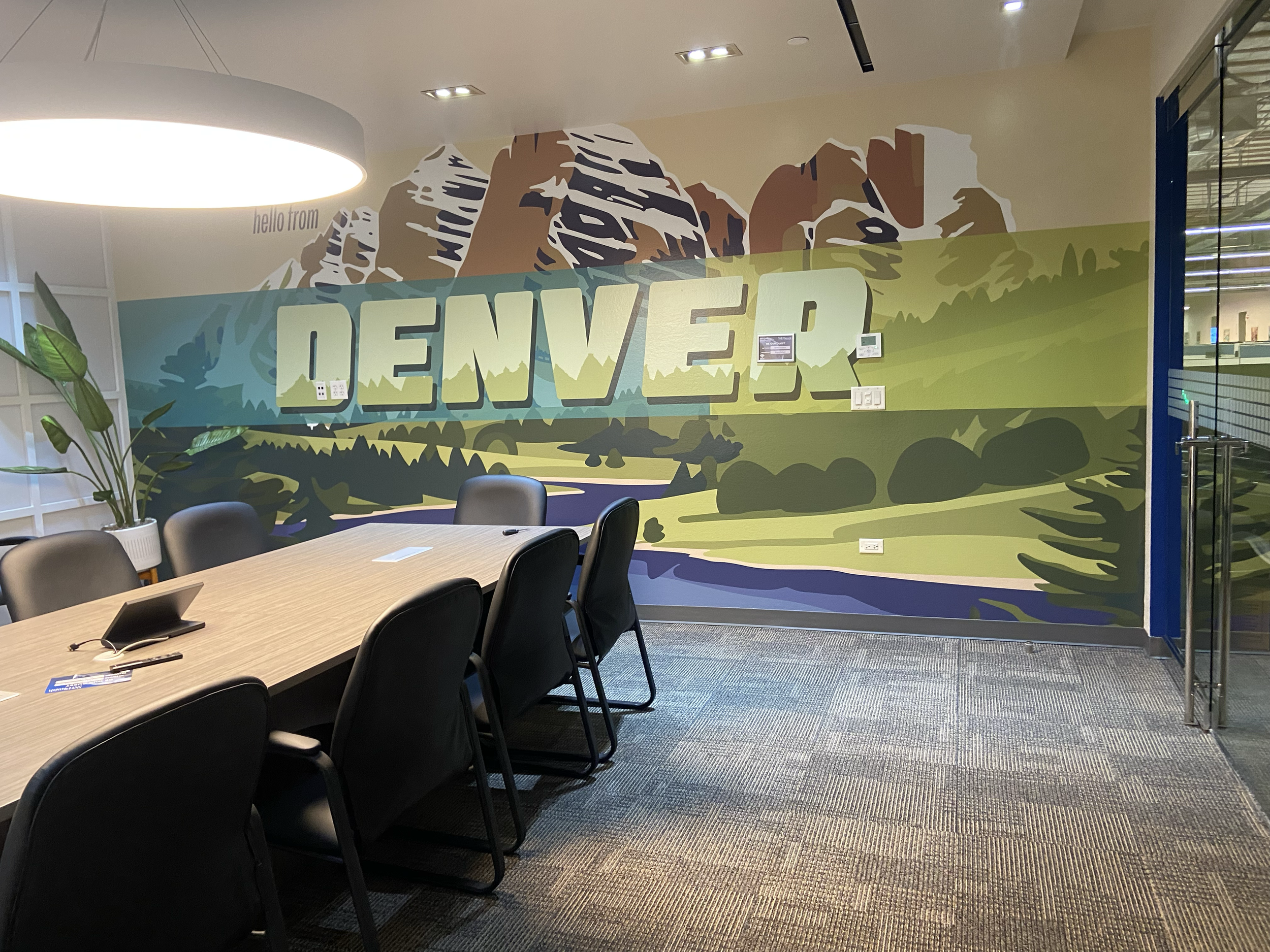 I led the remodel of the new WHSmith North America office in Las Vegas. To bring in a mid-century modern feel and reflect the states where the brand operates, I designed a series of vintage postcard graphics used as framed art and conference room wal