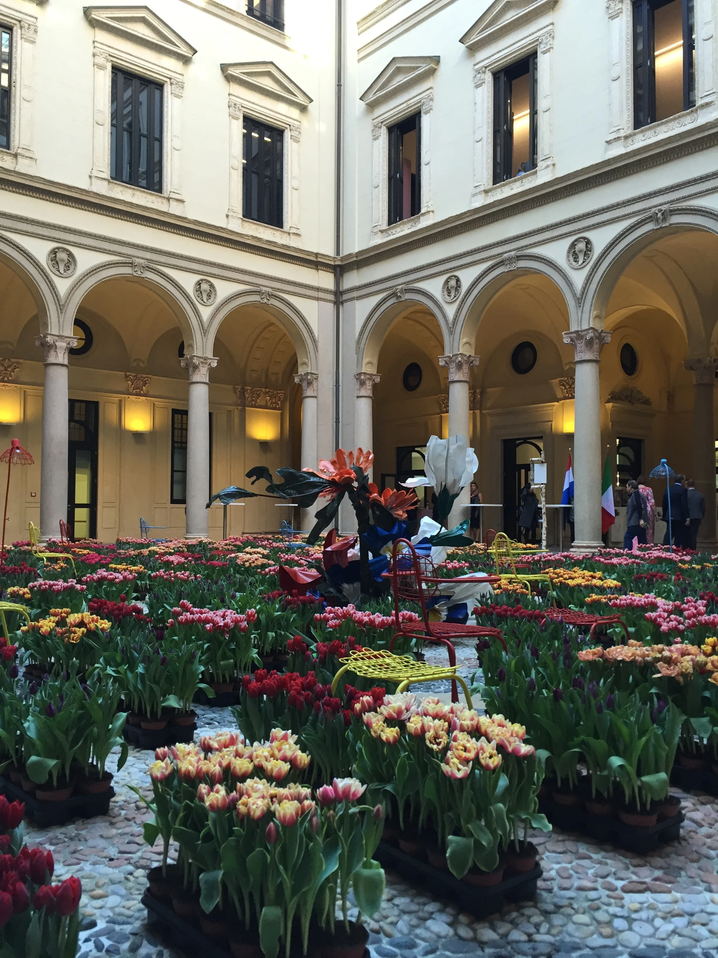 Off the plane and into a palazzo. The courtyard at Palazzo Francesco Turati was filled with beautiful tulips for Masterly, The Dutch in Milano exhibition. 