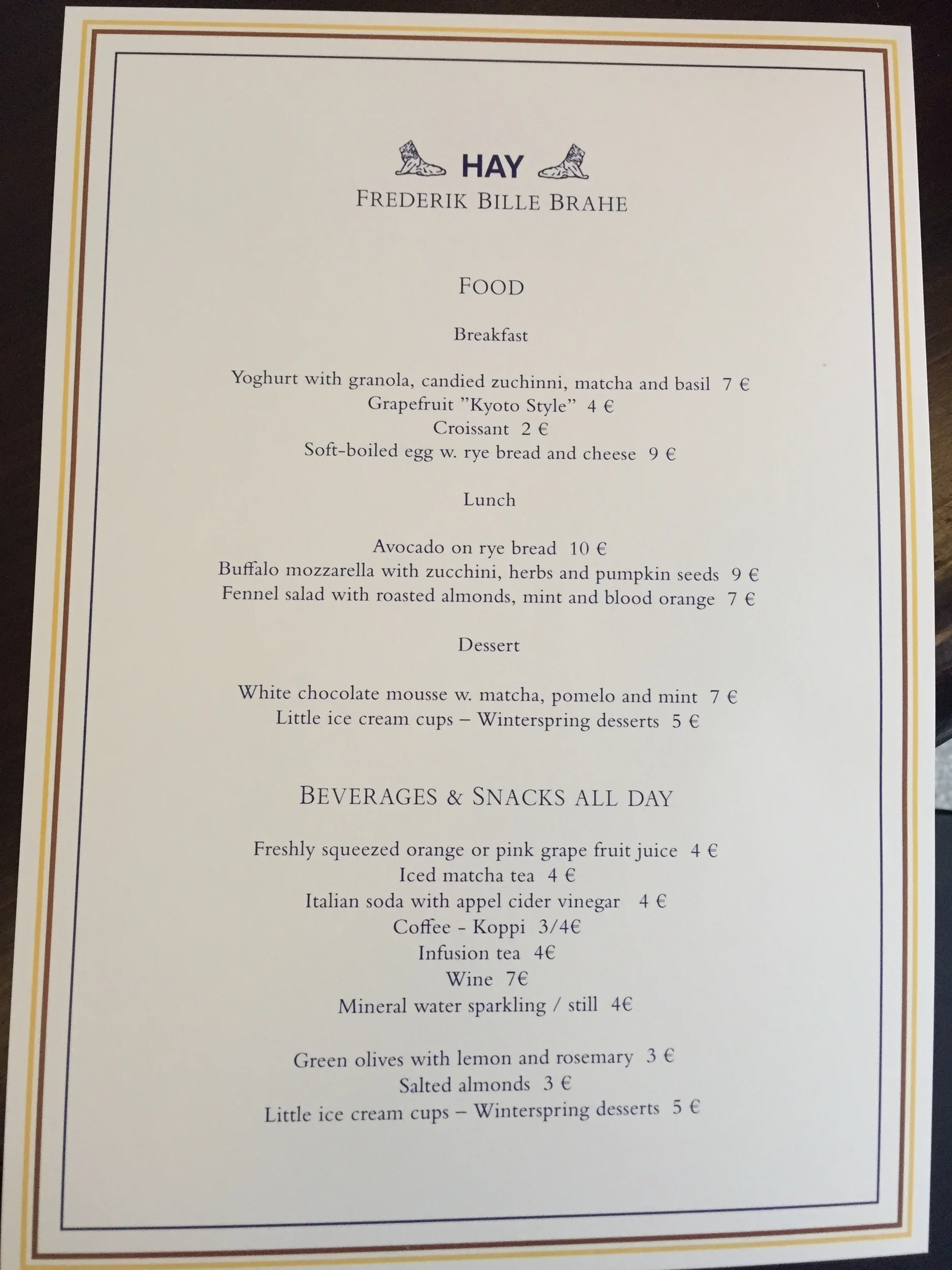 His menu featuring 'candied zucchini'.