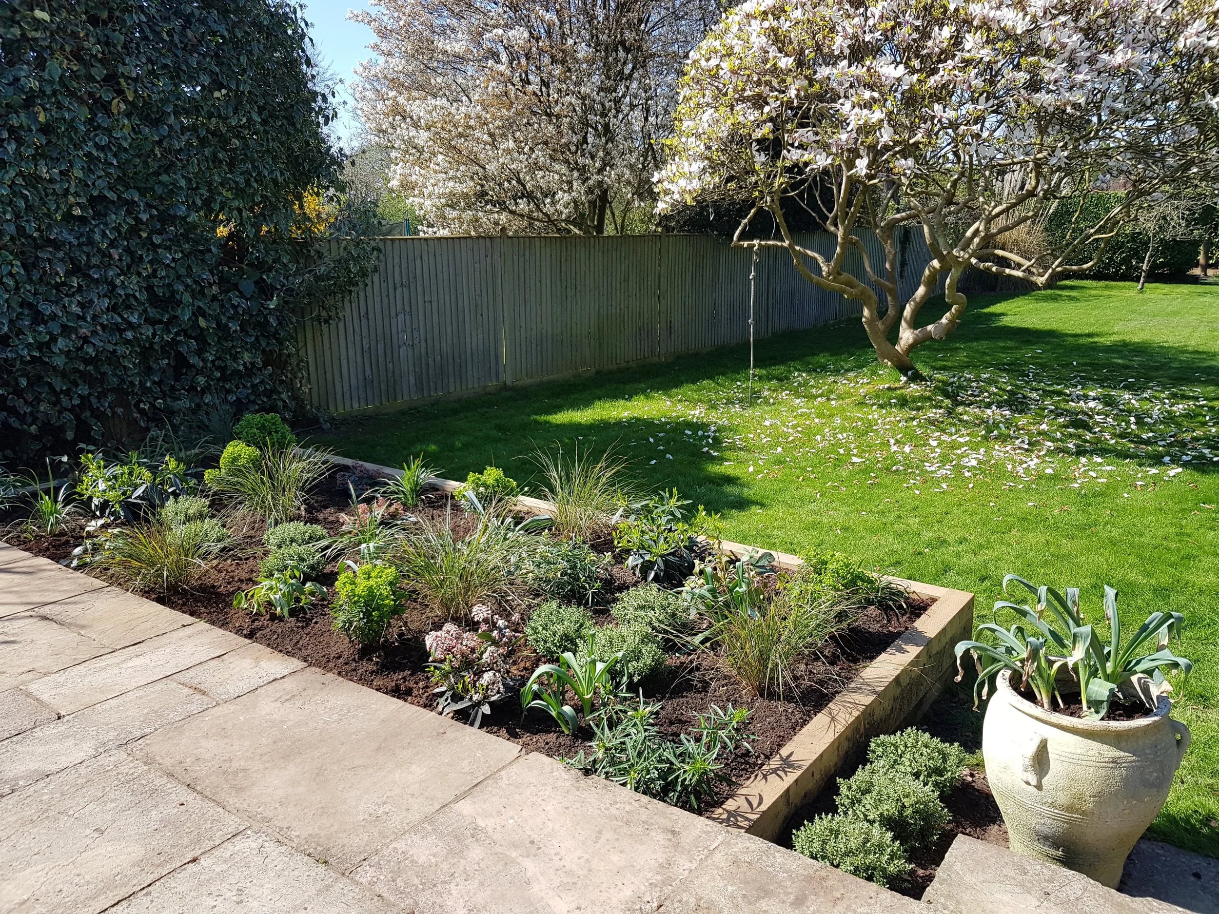 All the plants planted... a long, hot day, but a fantastic way to spend time working. Client was happy too.