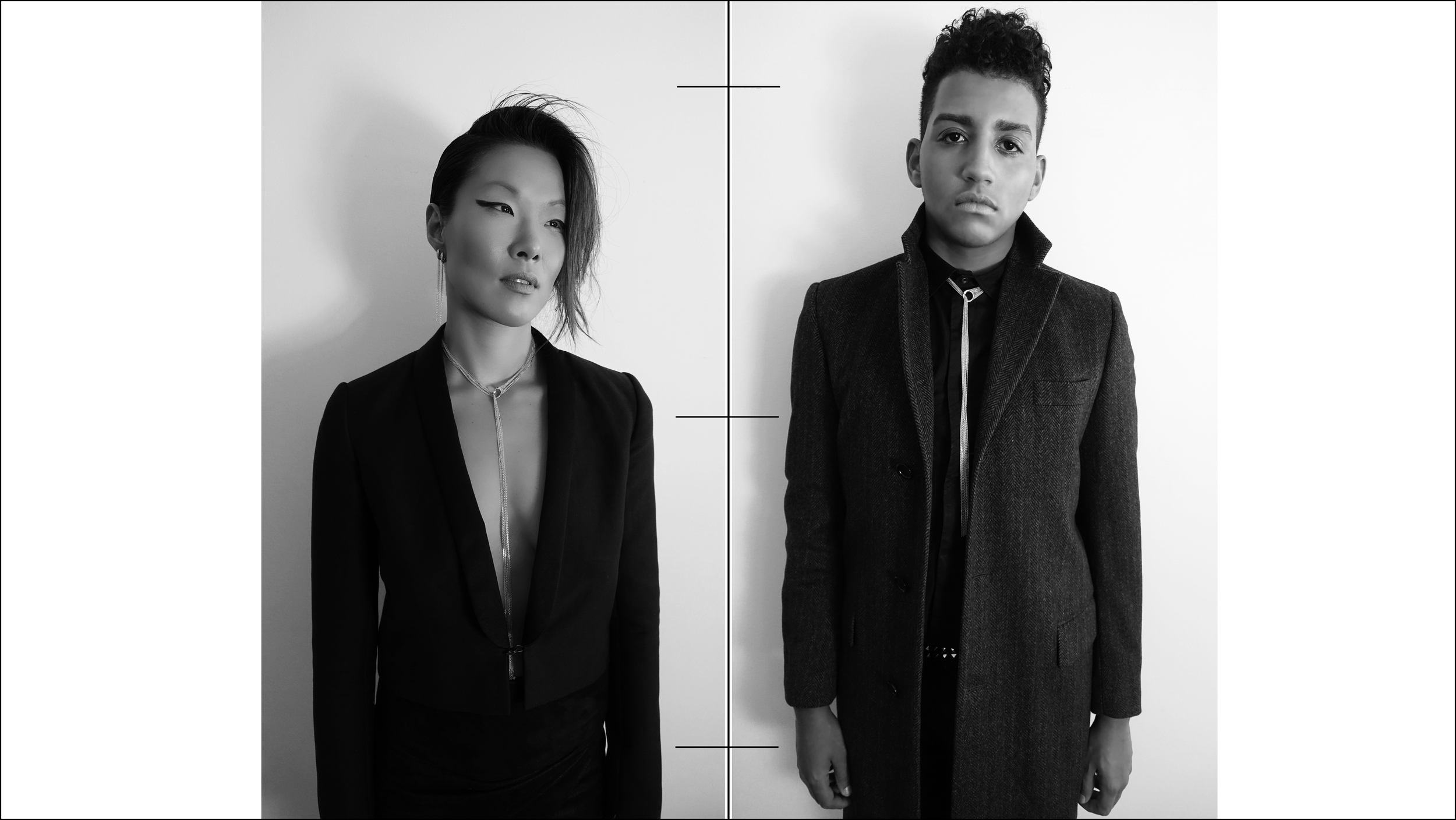 All photography, jewelry, styling and design direction: Simon Alcantara Cinematography: Simon Alcantara Models: Riji Suh and Maxmillion Makeup, hair, and grooming: Griselle Rosario Beauty Assitant: Jennifer Molina Poetry: Jermaine Brown Post Production: Max Rosario Produced by Creative Collective Col-LAB