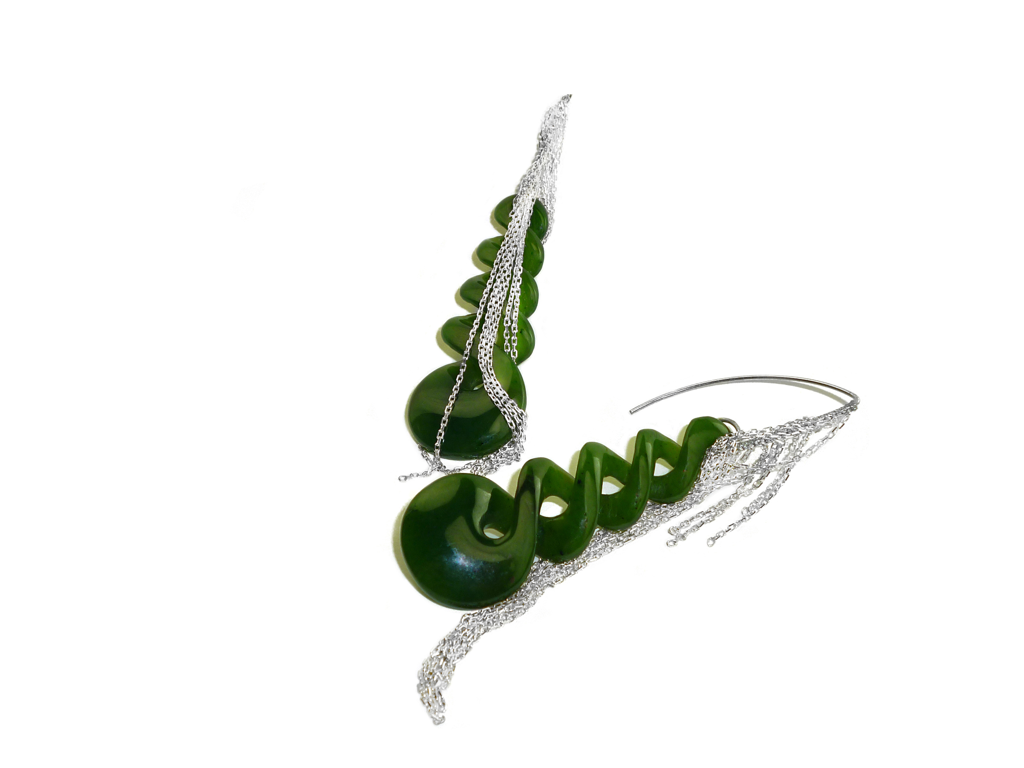 Canadian Jade and sterling silver chain handwoven earrings.jpg