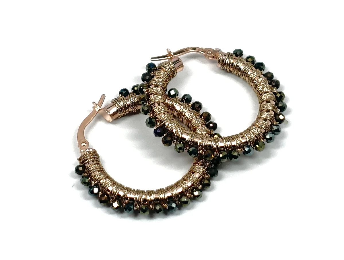 NME103RG 25MM 14KT ROSE GOLD HOOP HAND WOVEN WITH GOLD SPINEL.jpg