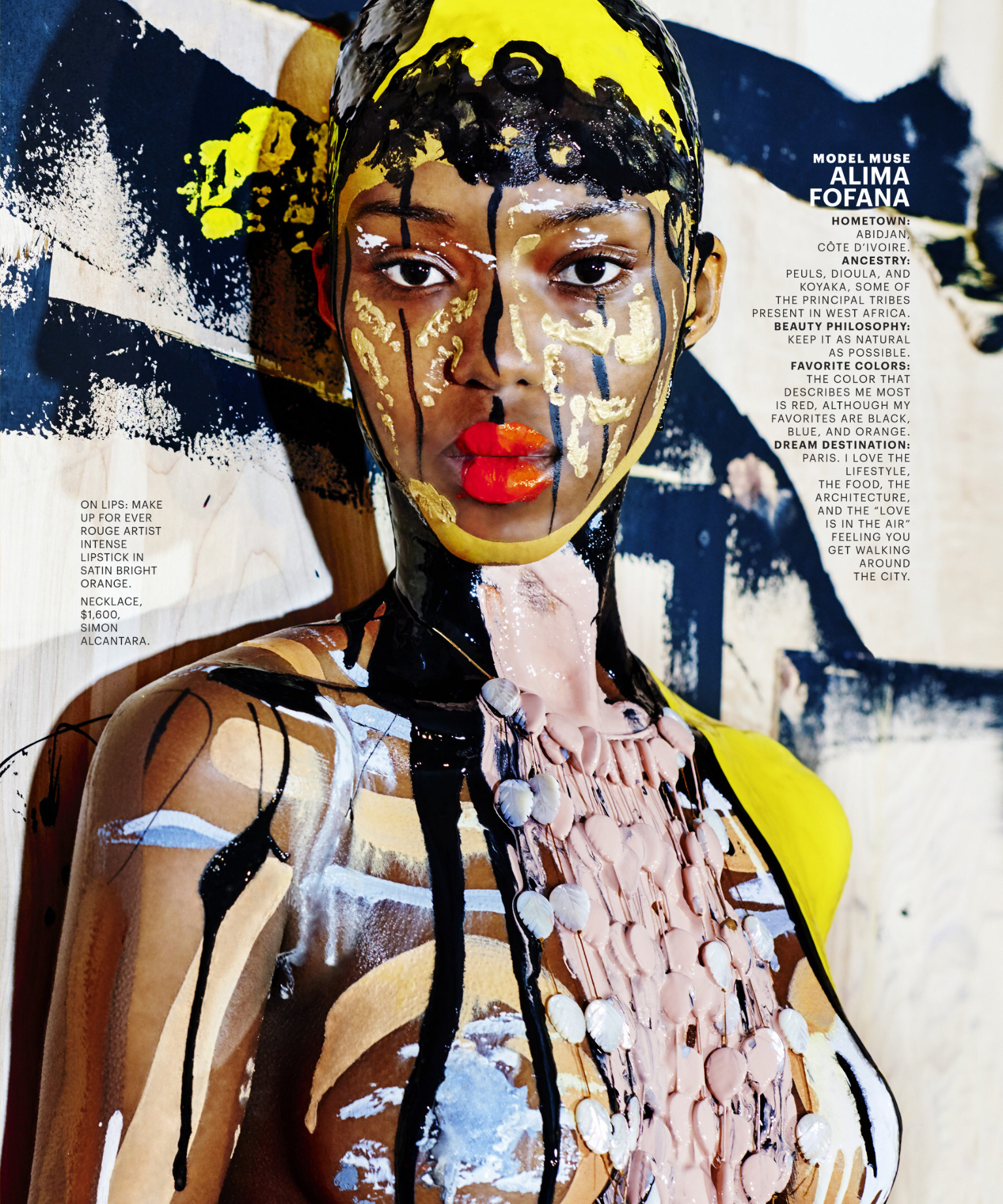MARIE CLAIRE MAY 2016 ISSUE MAKEUP, HAIR, BODY ART, AND PHOTOGRAPHY BY BOCAR PROJECT'S VICKY STECKEL & WARD STEGERGHOEK, NECKLACE BY SIMON ALCANTARA