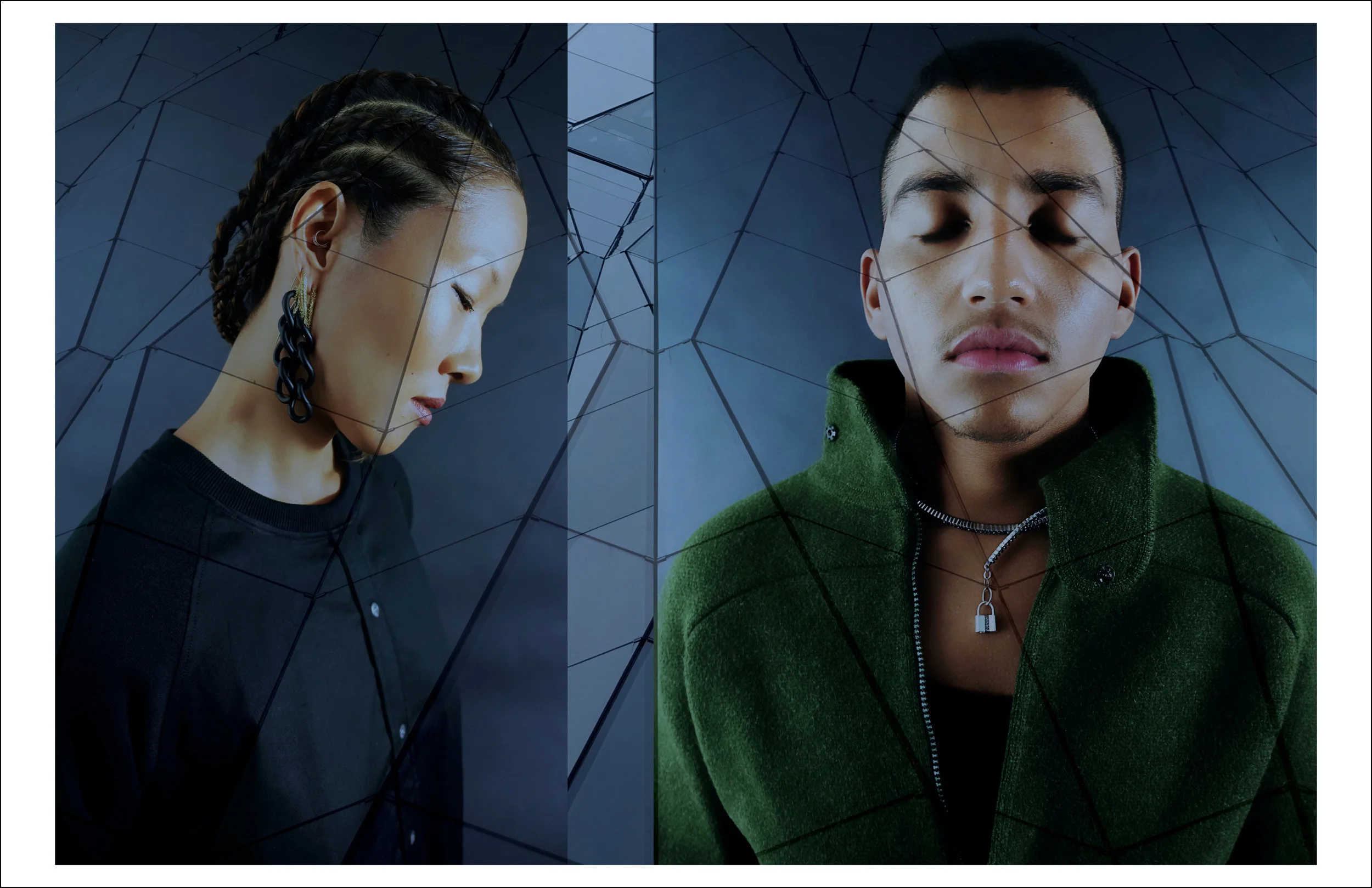 Models: Riji Suh & Maxmillion Photography, jewelry, styling, art direction, and design direction: Simon Alcantara Post Production: Max Rosario Hair: Joni Johnson of Kropps and Bobbers Salon