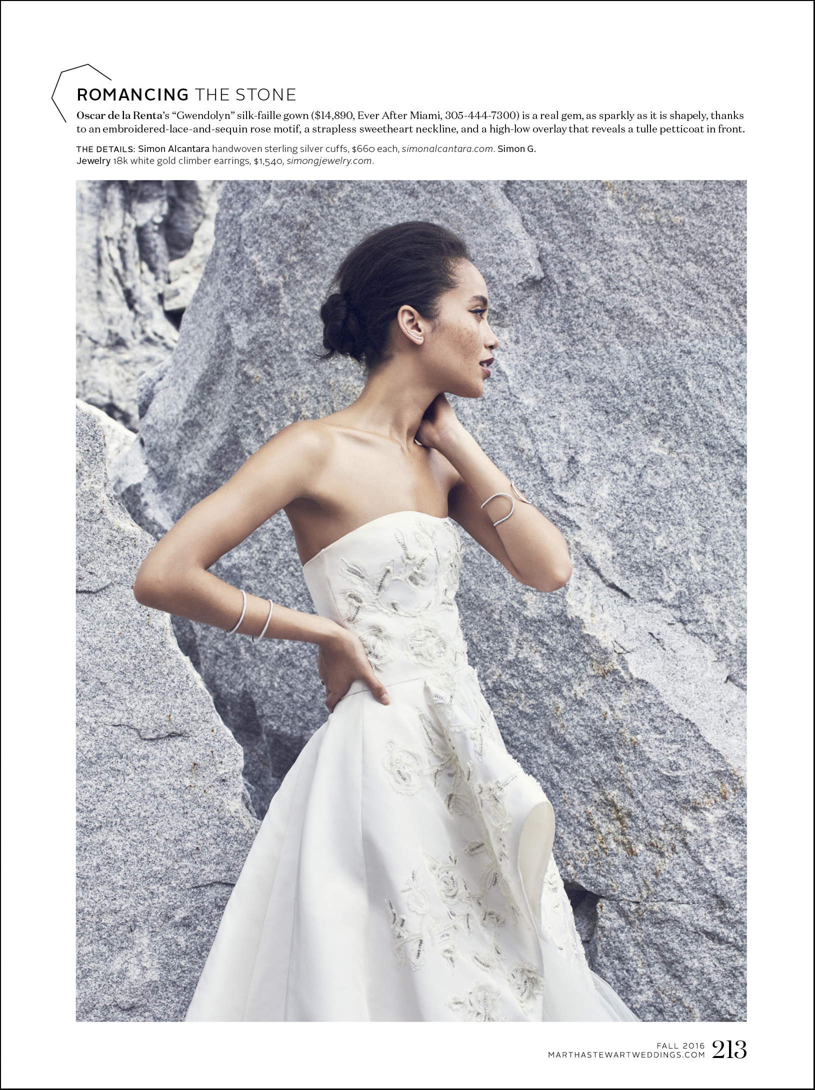 SIMON ALCANTARA HAND WOVEN STERLING SILVER CUFFS IN THE FALL 2016 ISSUE OF MARTHA STEWART WEDDINGS.