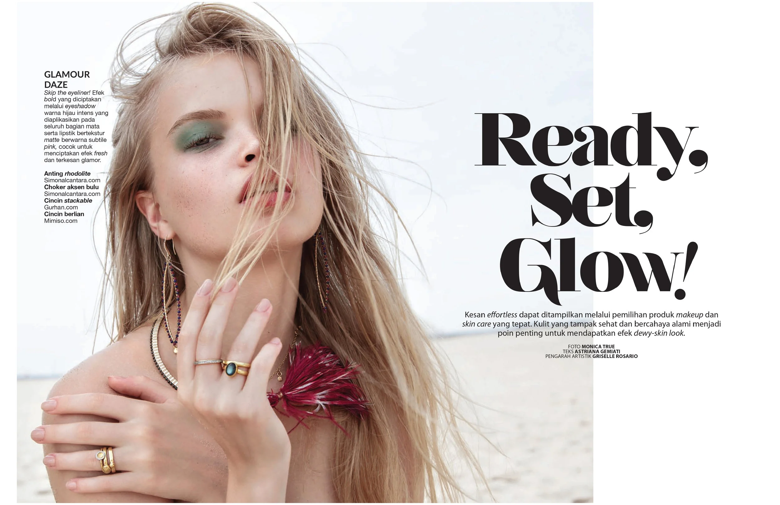 FEMALE BEAUTY INDONESIA, SPRING 2017 ISSUE, SIMON ALCANTARA HAND WOVEN GOLD VESICA PISCES EARRINGS WITH DIAMONDS, LAPIS, AND RHODOLITE GARNETS. STERLING SILVER, SPINEL, AND OSTRICH FEATHER HAND WOVEN CHOKER. PHOTOGRAPHER MONICA TRUE, STYLED BY OSCAR MONTES DE OCA, MAKEUP BY GRISELLE ROSARIO