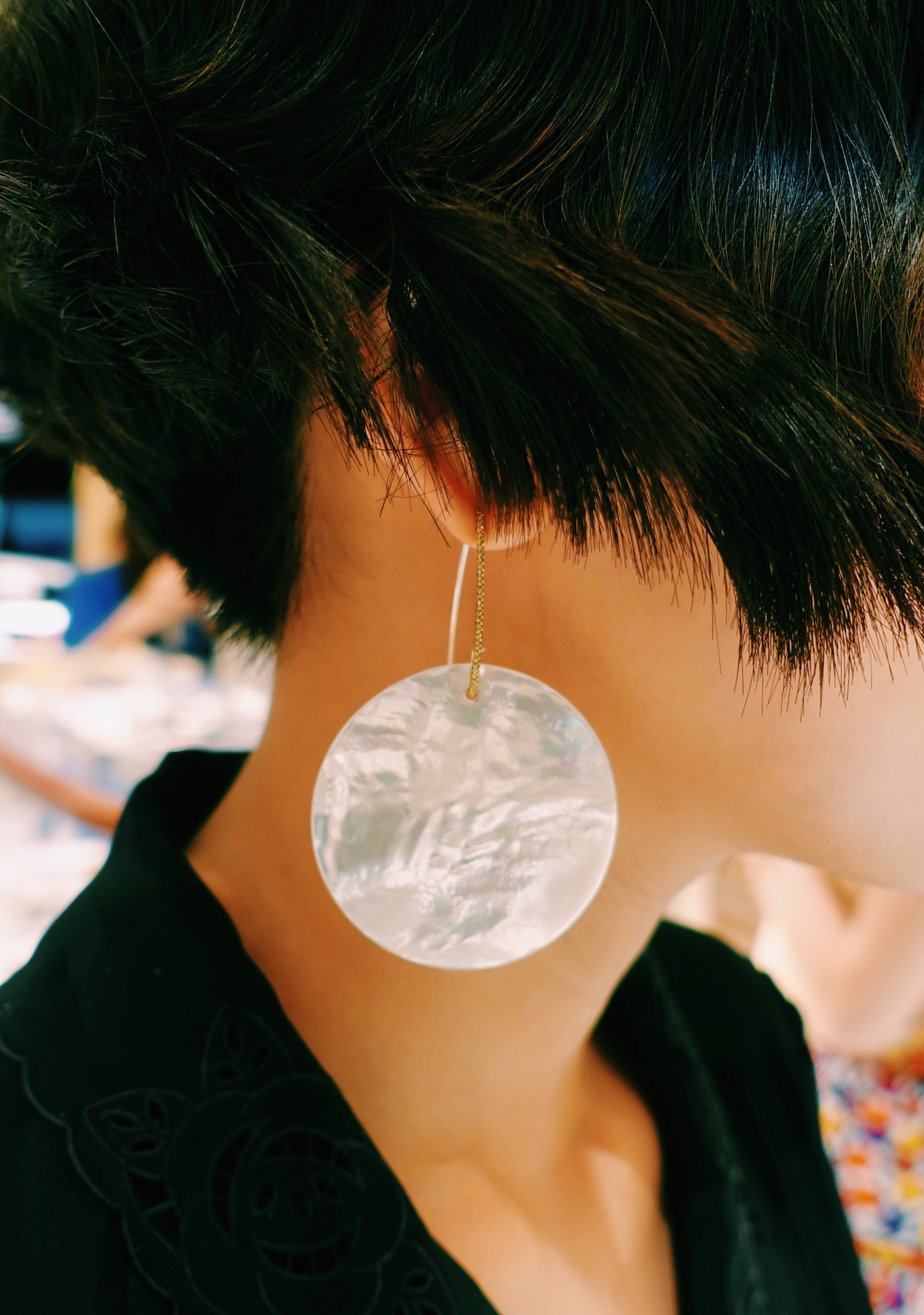 AQE123 50MM SOUTH SEA MOTHER OF PEARL DISC WITH HAND WOVEN STERLING SILVER  EAR WIRE *GOLD COLOR CORD SHOWN* PEARL IS THE STONE OF SINCERITY — SIMON