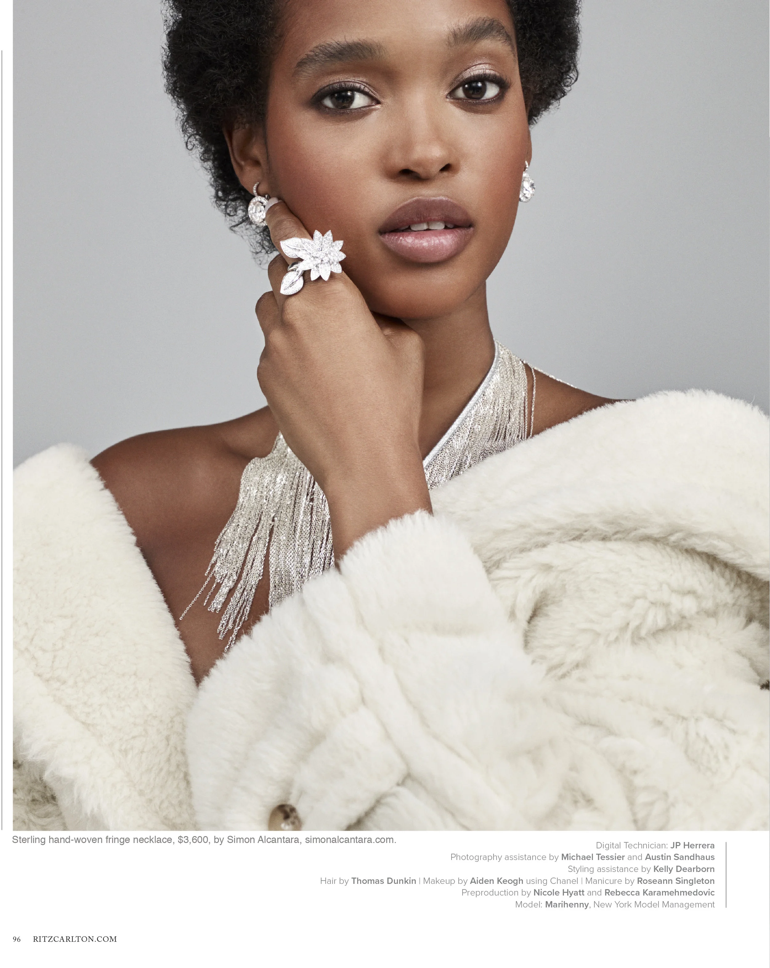 RITZ CARLTON MAGAZINE HOLIDAY ISSUE. PHOTO BY SIMON BURSTALL, STYLED BY MIMI LOMBARDO. NECKLACE BY SIMON ALCANTATARA
