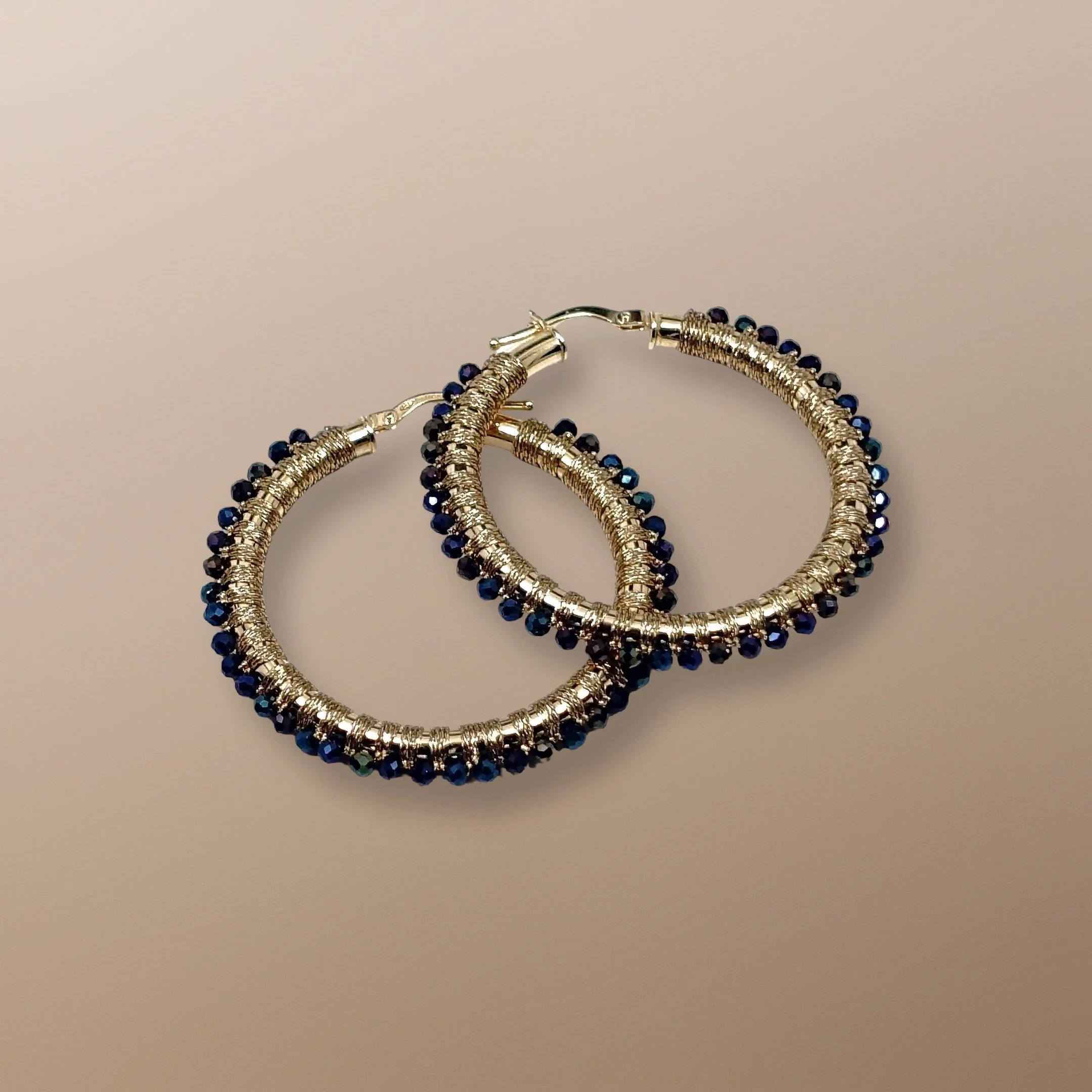 Edit 14KT GOLD HOOPS HAND WOVEN WITH BLUE SPINEL.JPG