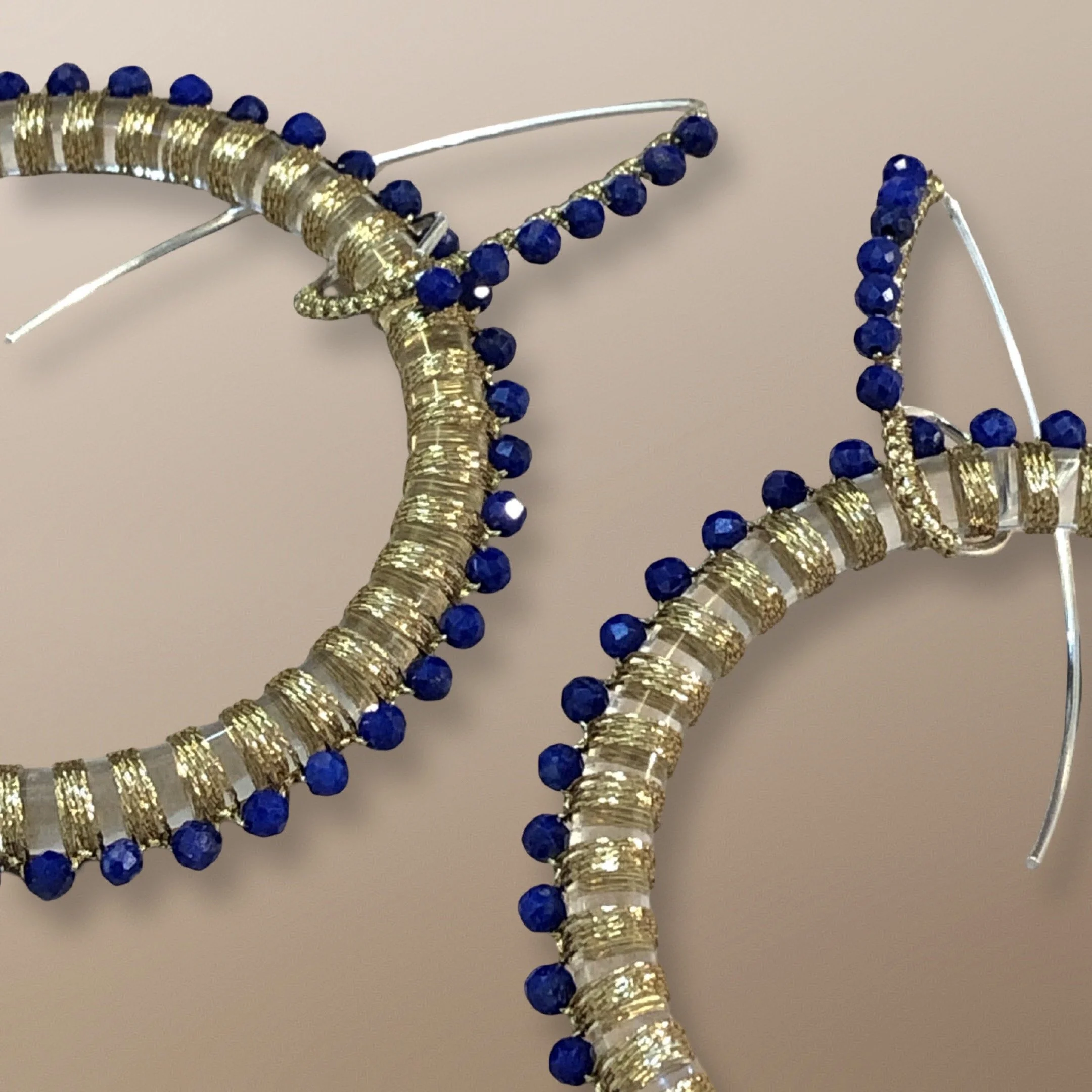 EFLW101 45MM QUARTZ HOOPS AND ARGENTUM EAR WIRES HAND WOVEN WITH FACTED LAPIS 2.JPG