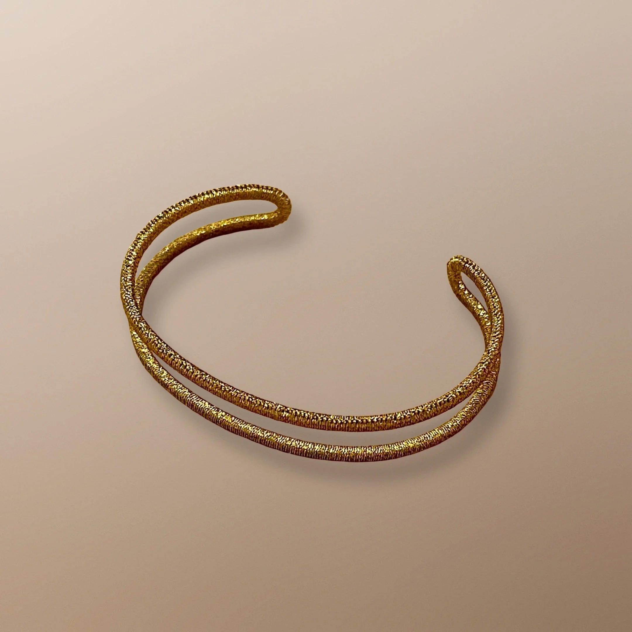 BRBG103 GLD  STERLING SILVER OPEN CUFF 10MM WIDE HAND WOVEN WITH GOLD CORD