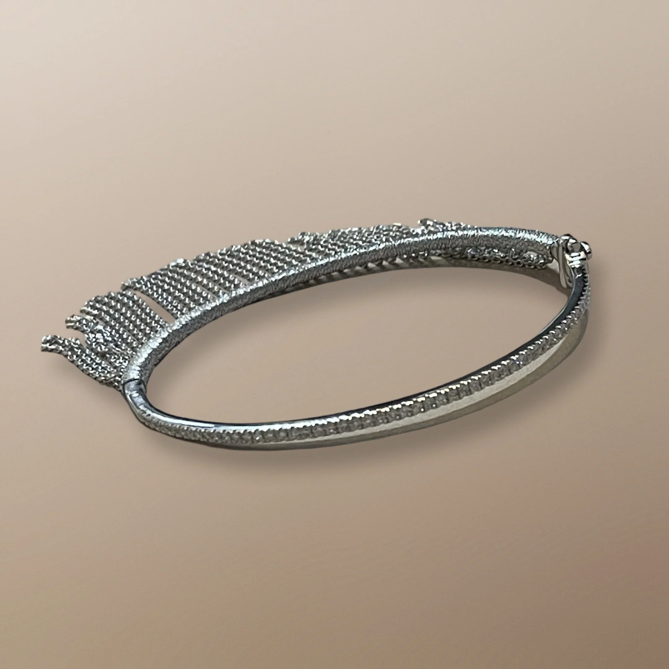 BSC104 1 INCH, 14KT WHITE GOLD DIAMOND PAVE 1/2 CT WT 7” BRACELET HAND WOVEN WITH 14KT WHITE 1” WHITE GOLD FRINGE