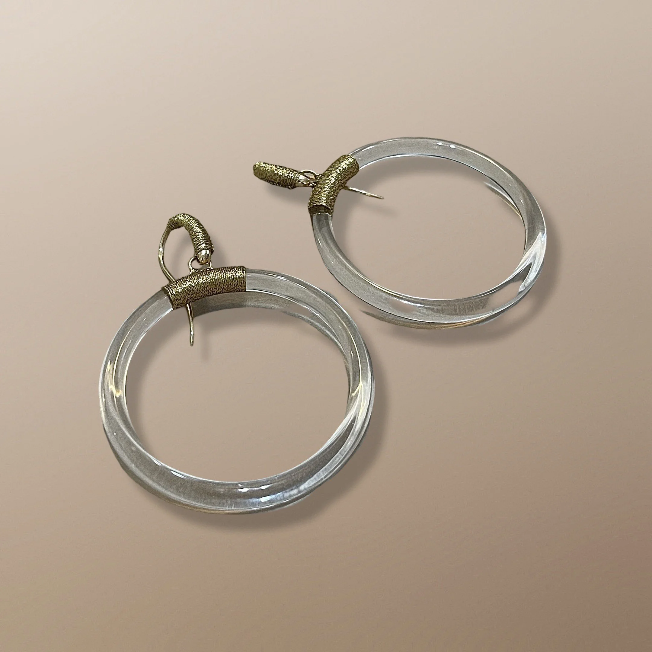 EPLS101 14KT HANDWOVEN YELLOW GOLD AND 45MM QUARTZ HOOPS