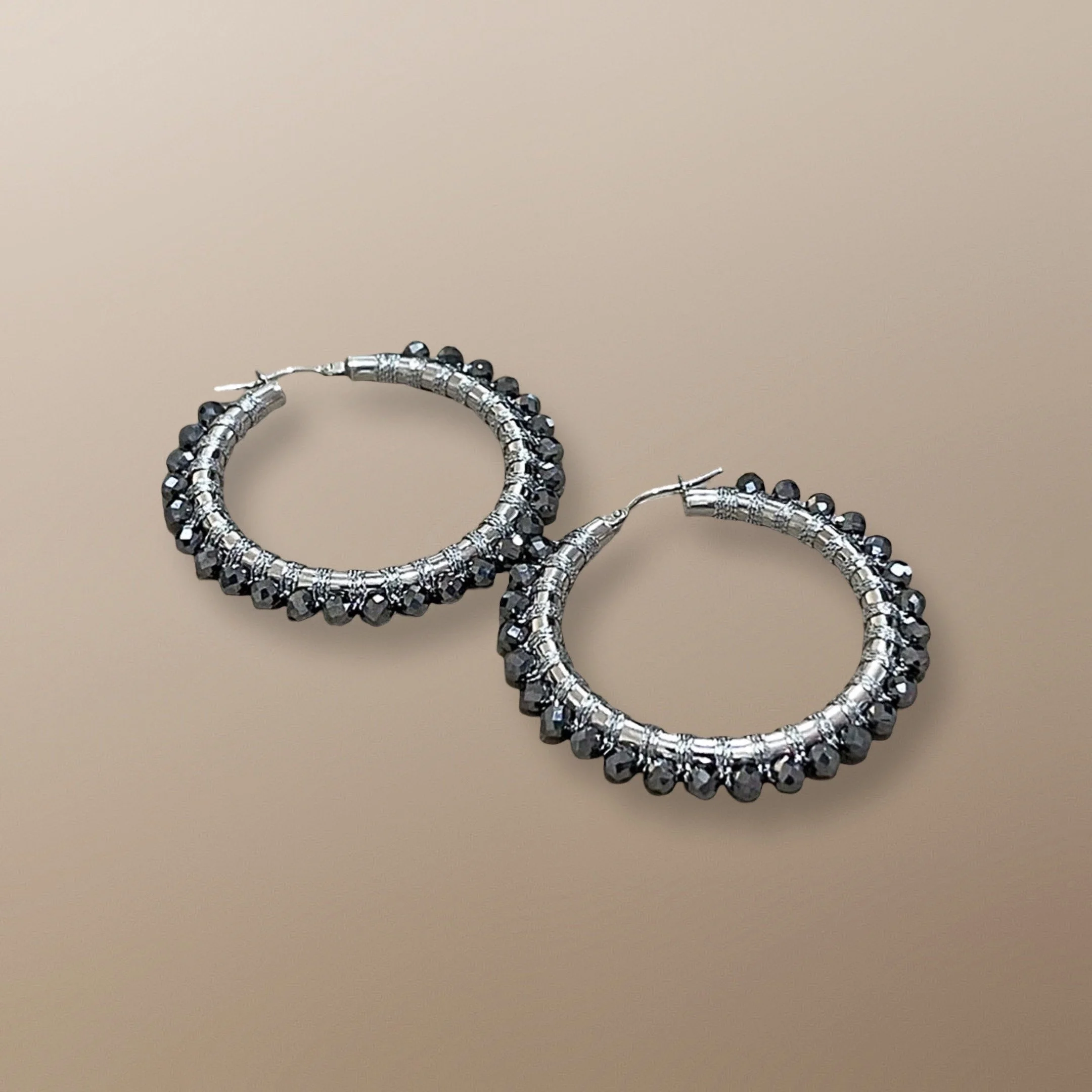 EDL100WG 14KT WHITE GOLD HOOPS HAND WOVEN WITH TERAHERTZ