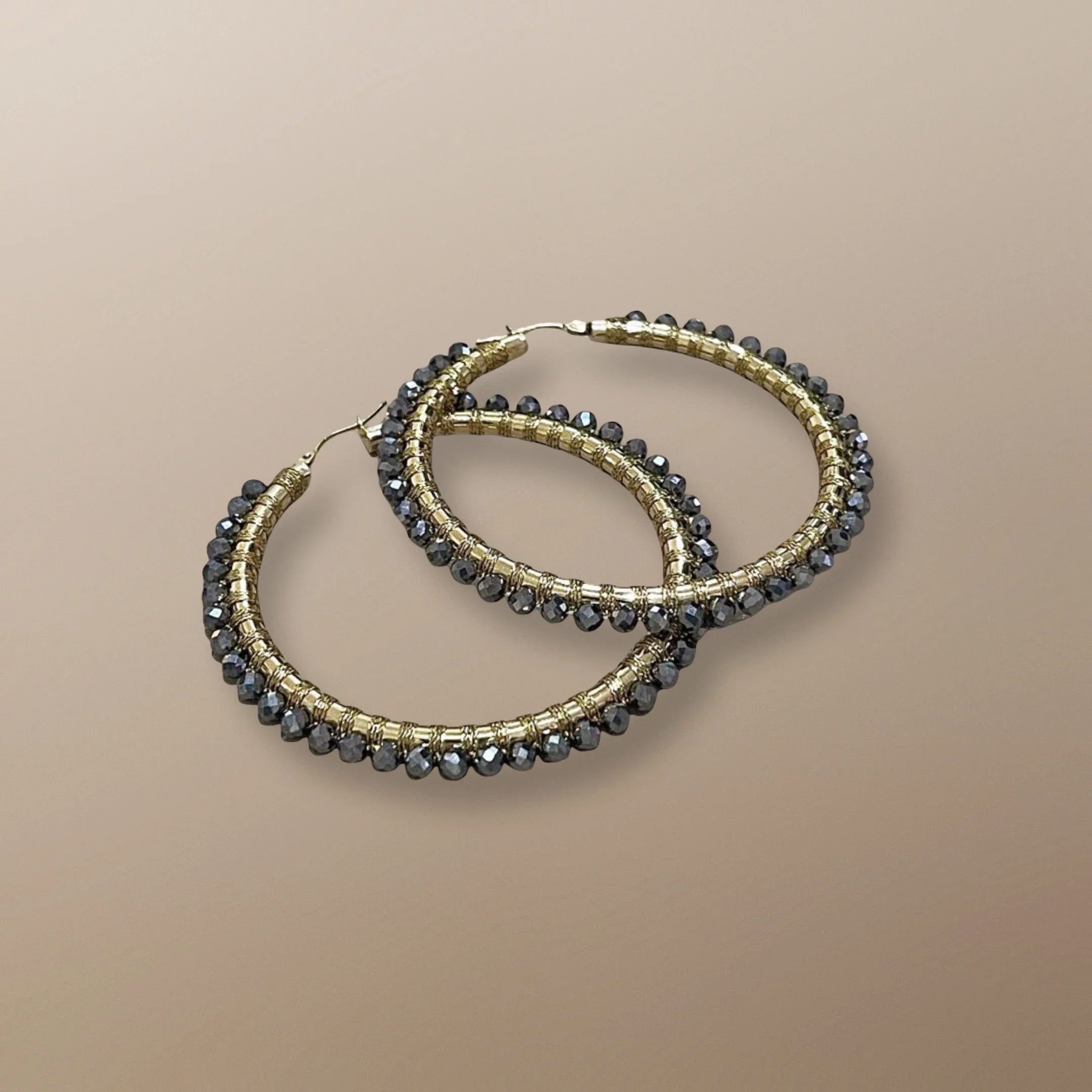 EDL100YG 14KT YELLOW GOLD HOOPS HAND WOVEN WITH TERAHERTZ