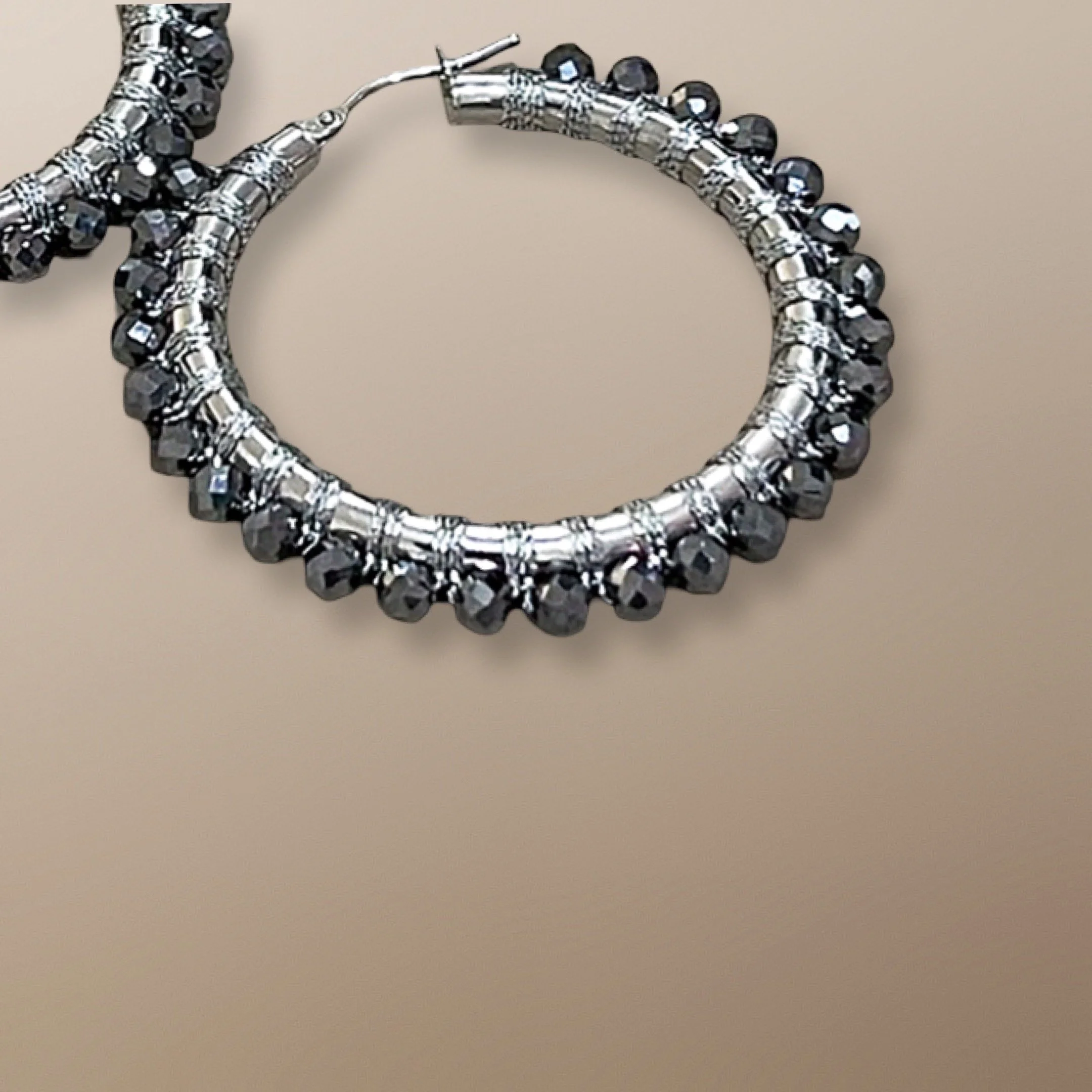 EDL100WG 14KT WHITE GOLD HOOPS HAND WOVEN WITH TERAHERTZ 2.JPG