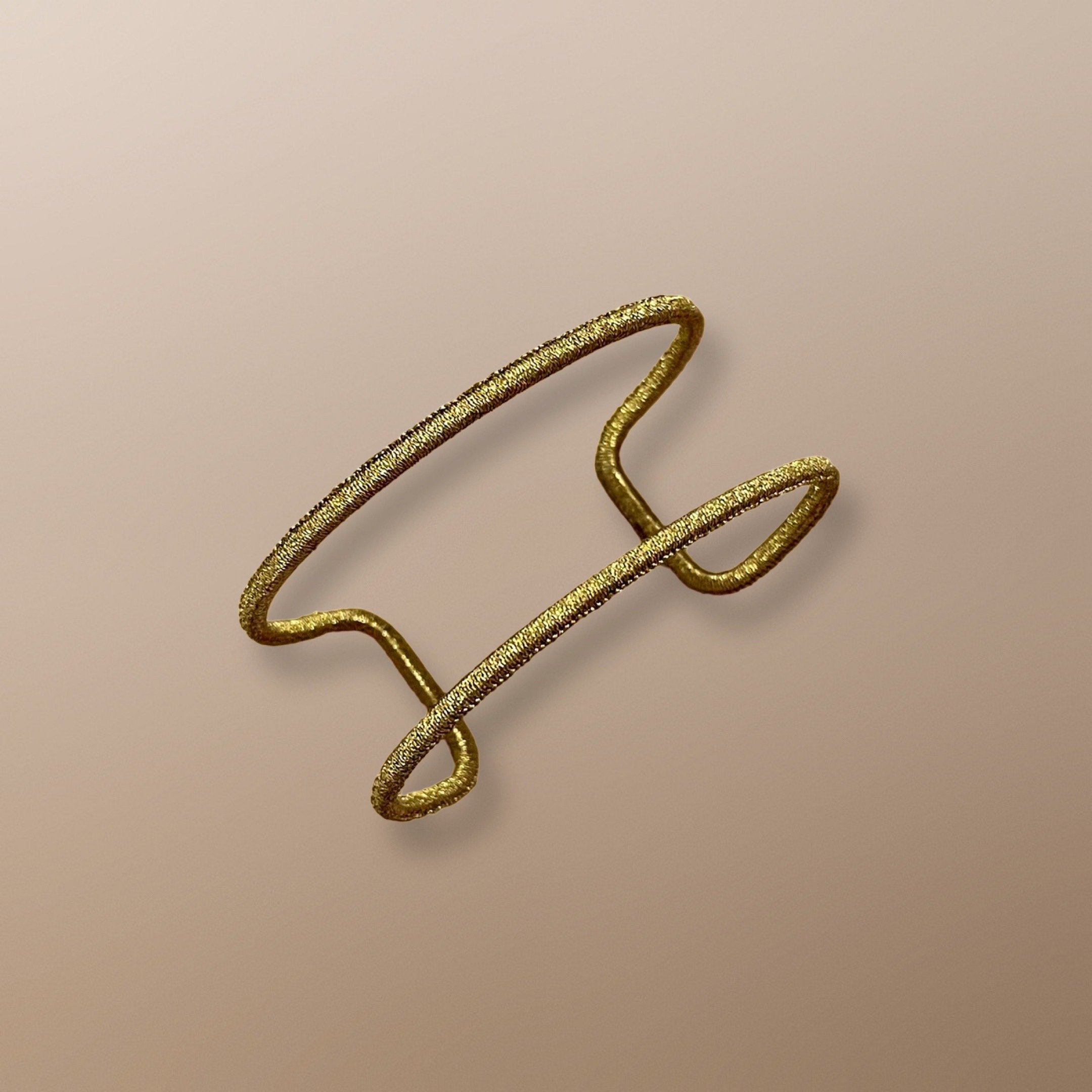 BRBG102 GLD STERLING SILVER OPEN CUFF BRACELET 30MM HAND WOVEN WITH GOLD CORD