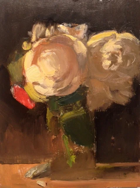 two white peonies, red rose 2013