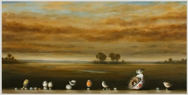 landscape and eight birds 2014