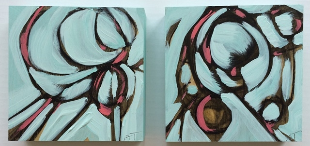 turq & pink i & ii mixed media on panel 6 x 6 inches each 
