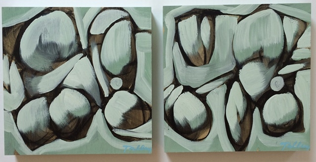 green matter i & ii mixed media on panel 10 x 10 inches each