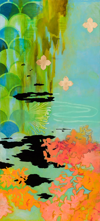 the dan - oil and gold leaf on canvas - 70 x 30 inches