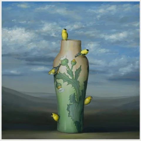 thistle vase and finches 2016