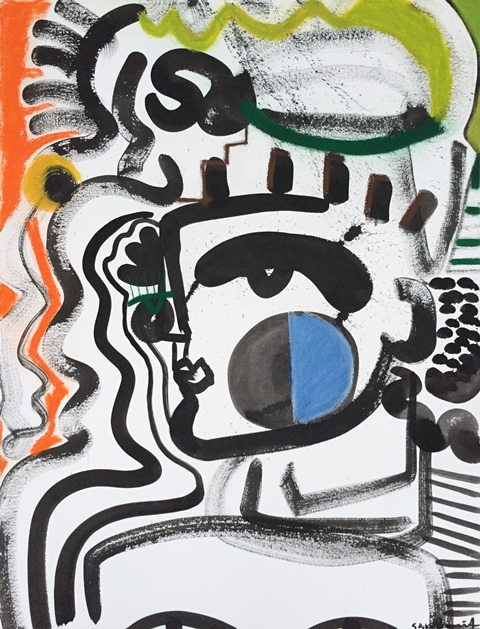 self in sun 2016 mixed media on paper 47 x 37 inches framed in black lacquer 